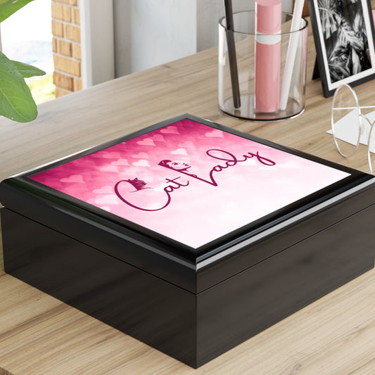 Cat Lady Hearts Jewelry Box - Perfect Gift for Cat Lovers Printify