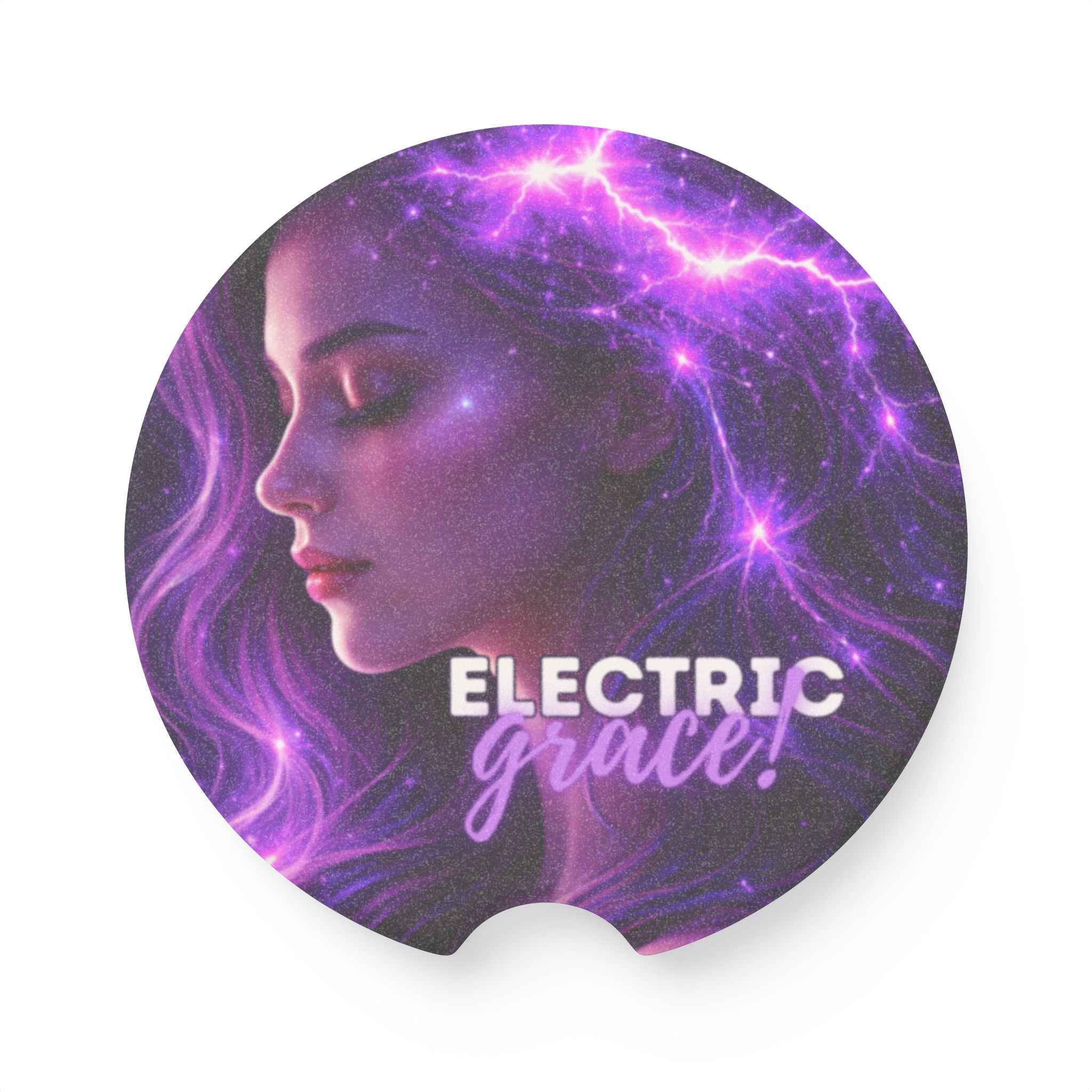Electric Grace Epilepsy Awareness Soapstone Car Coaster – Purple Lightning Design (Set of 1 or 2)
