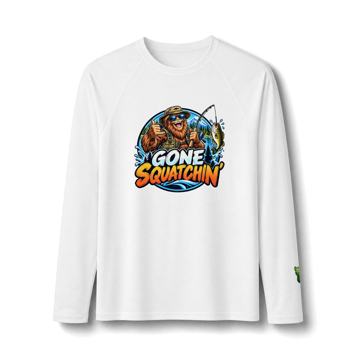 Gone Squatchin' Bigfoot Fishing Long Sleeve Rashguard | Funny Sasquatch Fishing Shirt