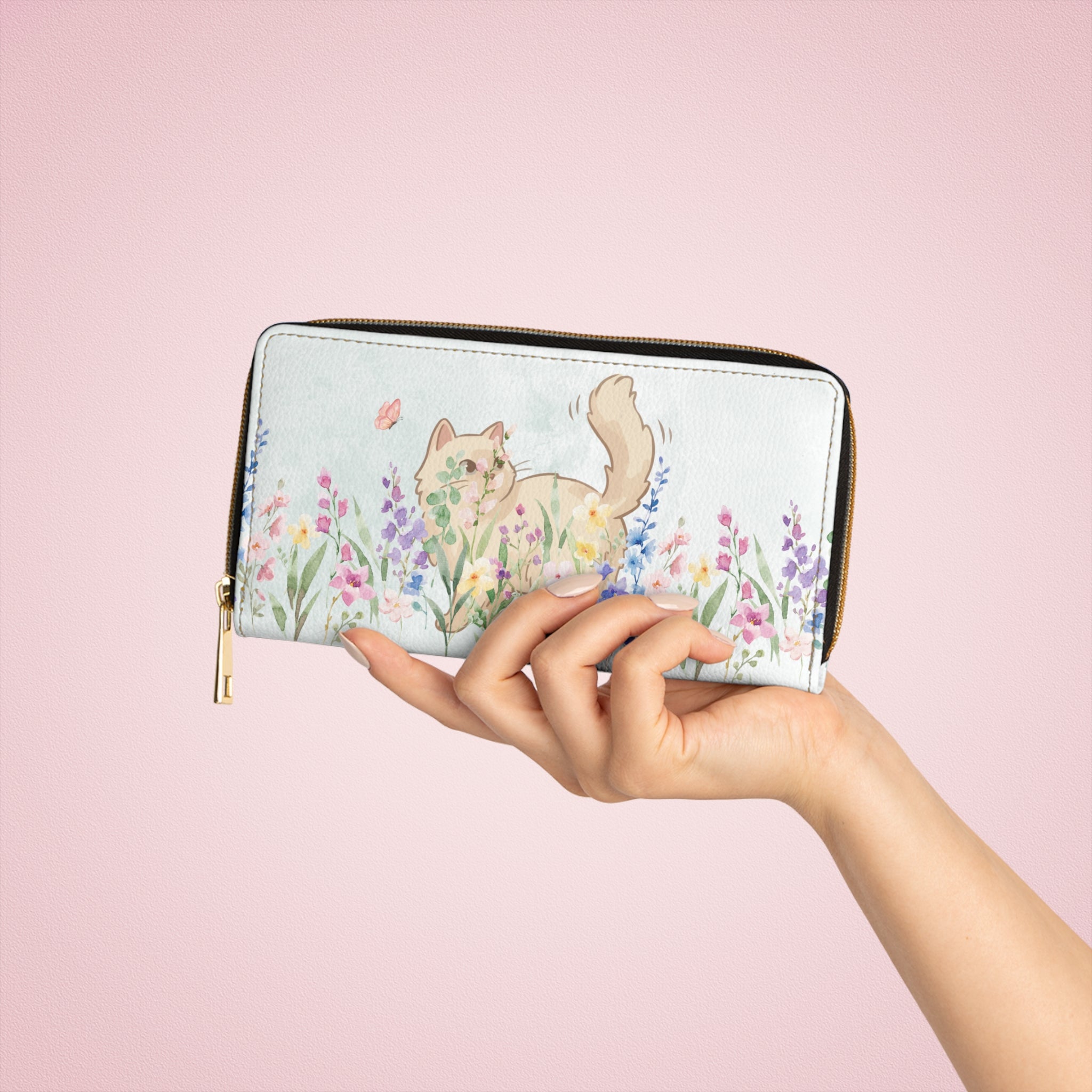 Proud Cat Person Floral Zip Wallet