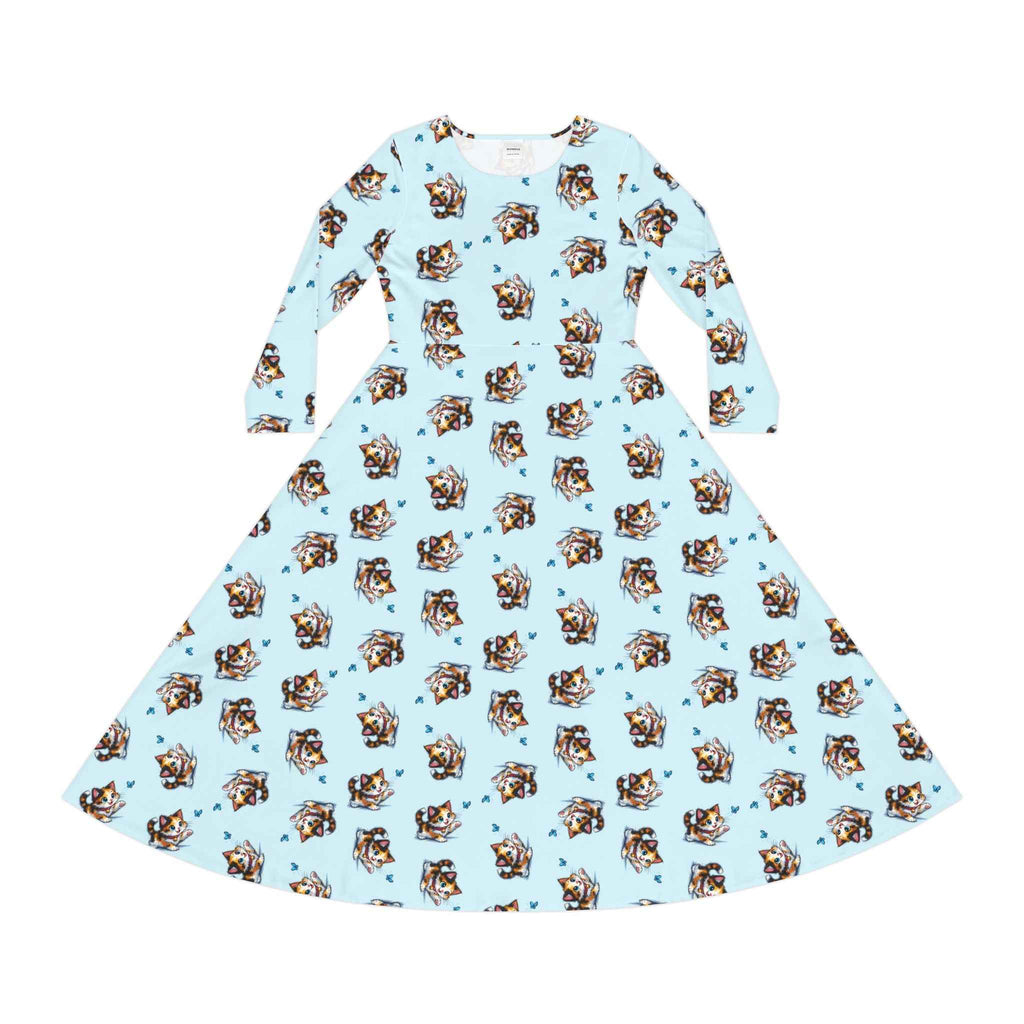 Butterfly Chaser Kitten Long Sleeve Skater Dress