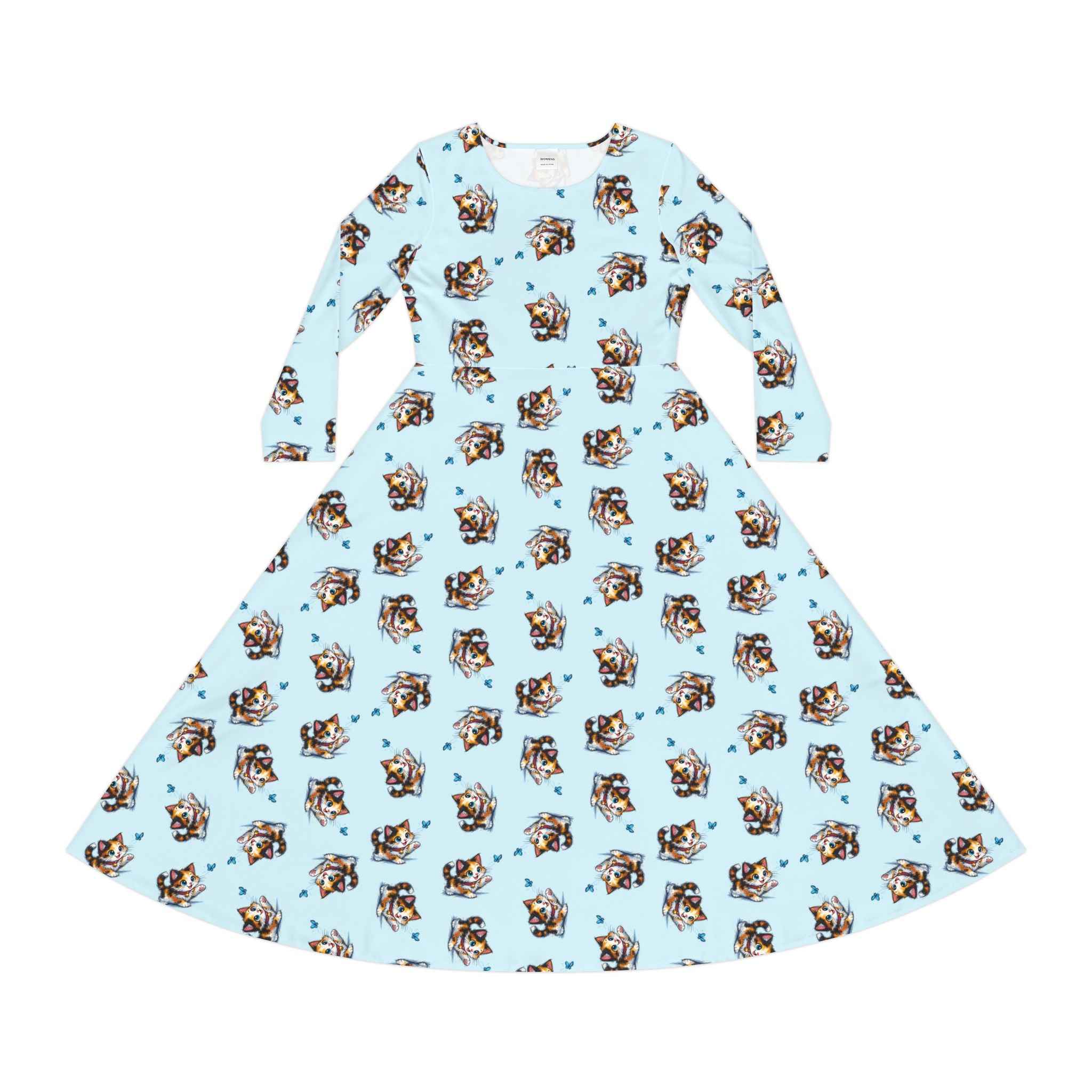 Butterfly Chaser Kitten Long Sleeve Skater Dress