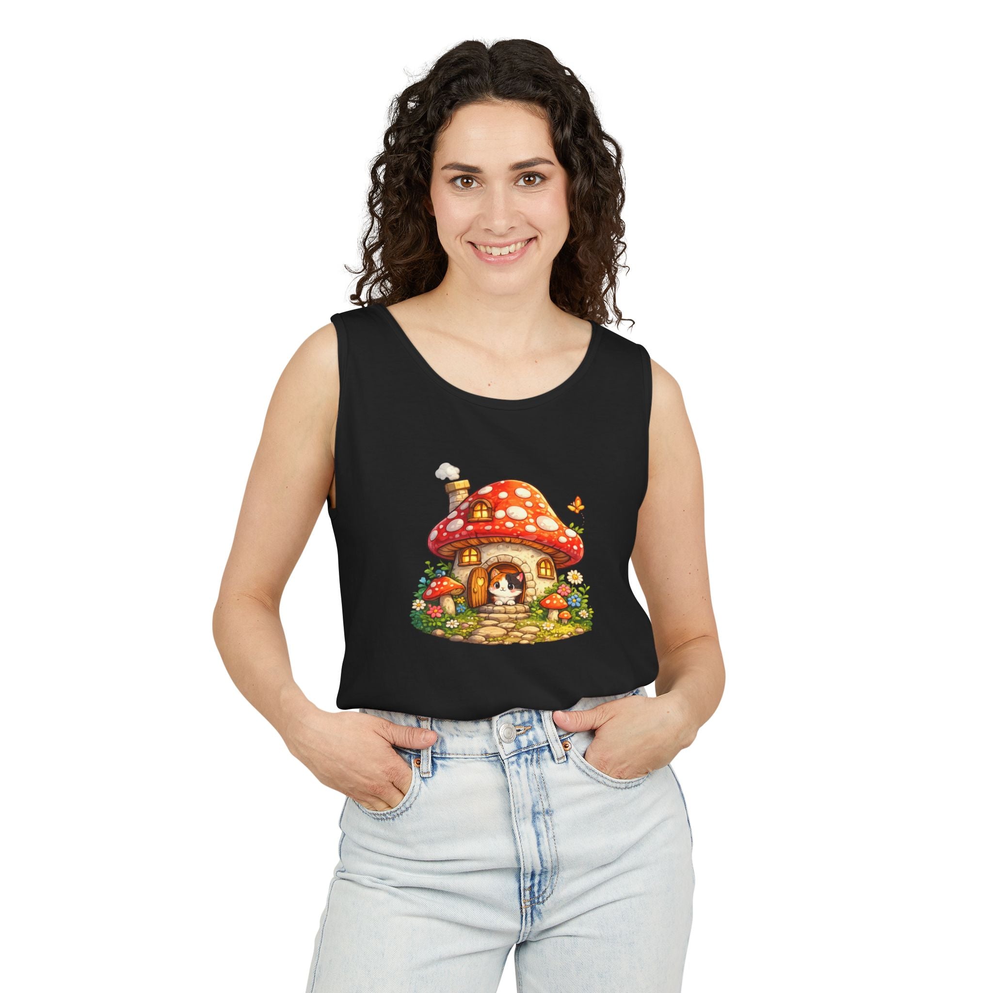 Whimsical Mushroom Cottage Women’s Garment-Dyed Tank Top