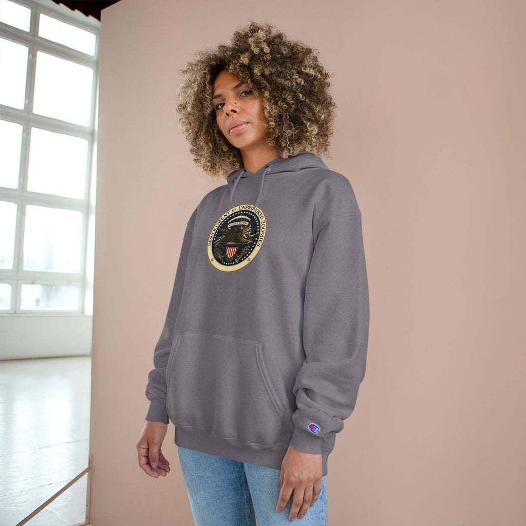 Department of Unprovoked Zoomies Champion Hoodie | Funny Cat Seal Sweatshirt