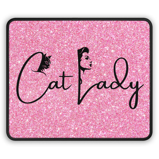Glittery Cat Lady Gaming Mouse Pad - Perfect for Cat Lovers and Gamers Printify