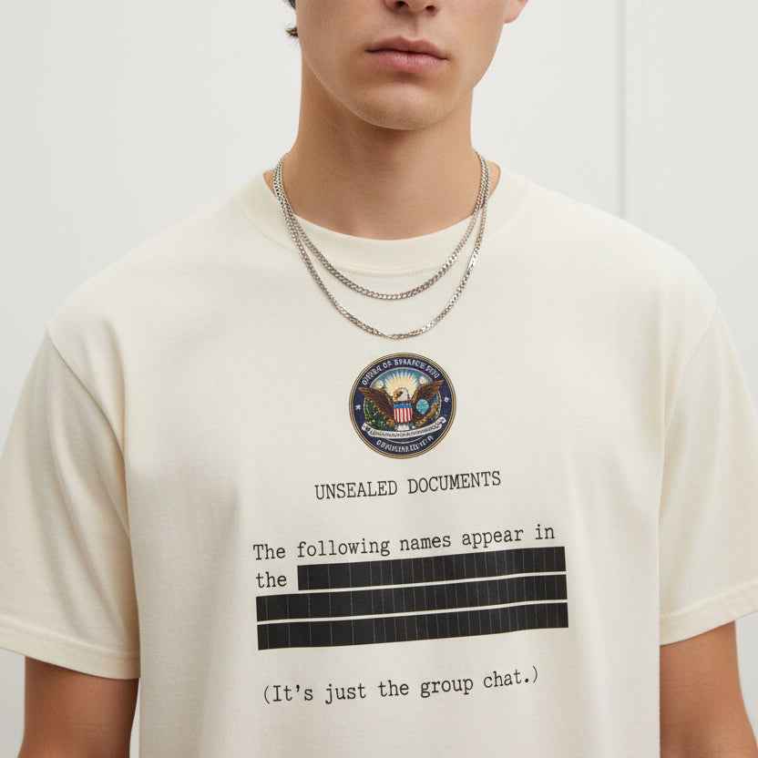 Unsealed Documents Unisex T-Shirt – Redacted Group Chat Political Satire Tee