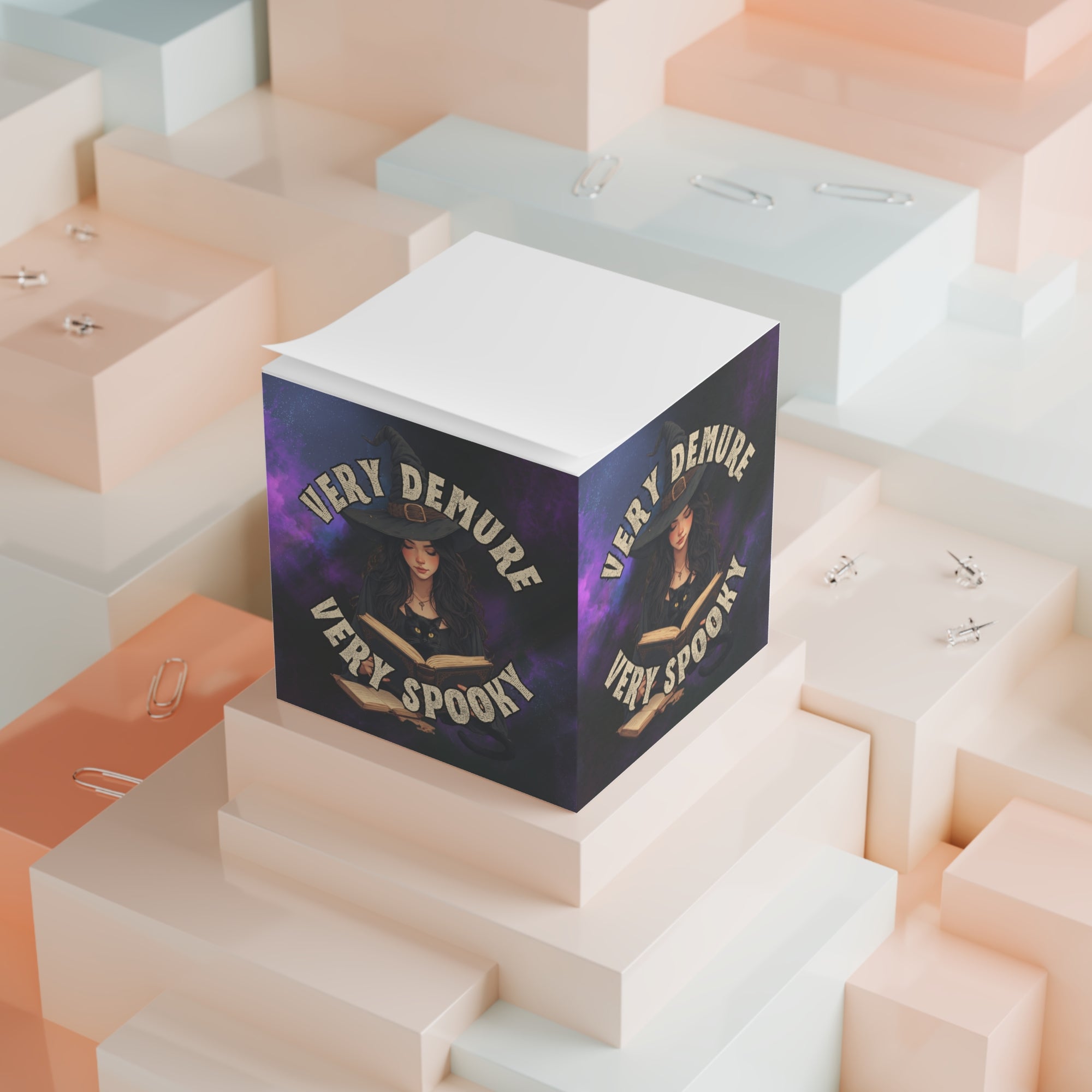 Spooky Witch Note Cube - Halloween Gift for Cat Lovers