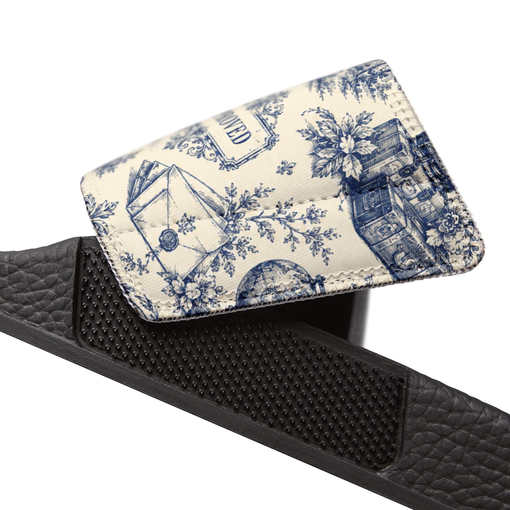 Out of Office Blue Toile Slide Sandals (Removable Strap)