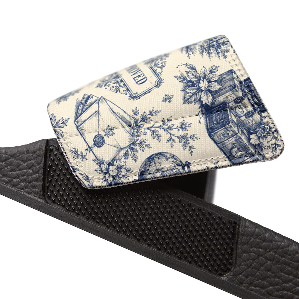 Out of Office Blue Toile Slide Sandals (Removable Strap)