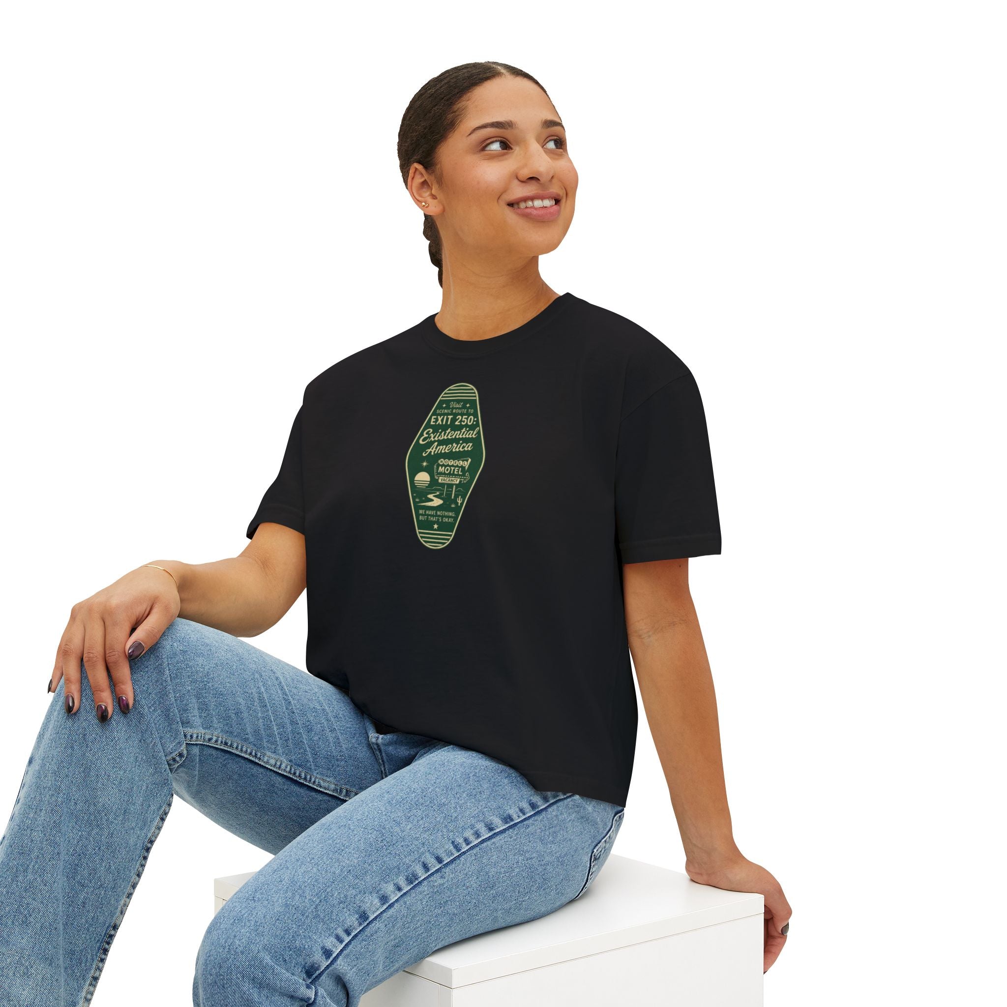 Exit 250 Existential America Cropped T-Shirt | Vintage Motel Graphic Tee