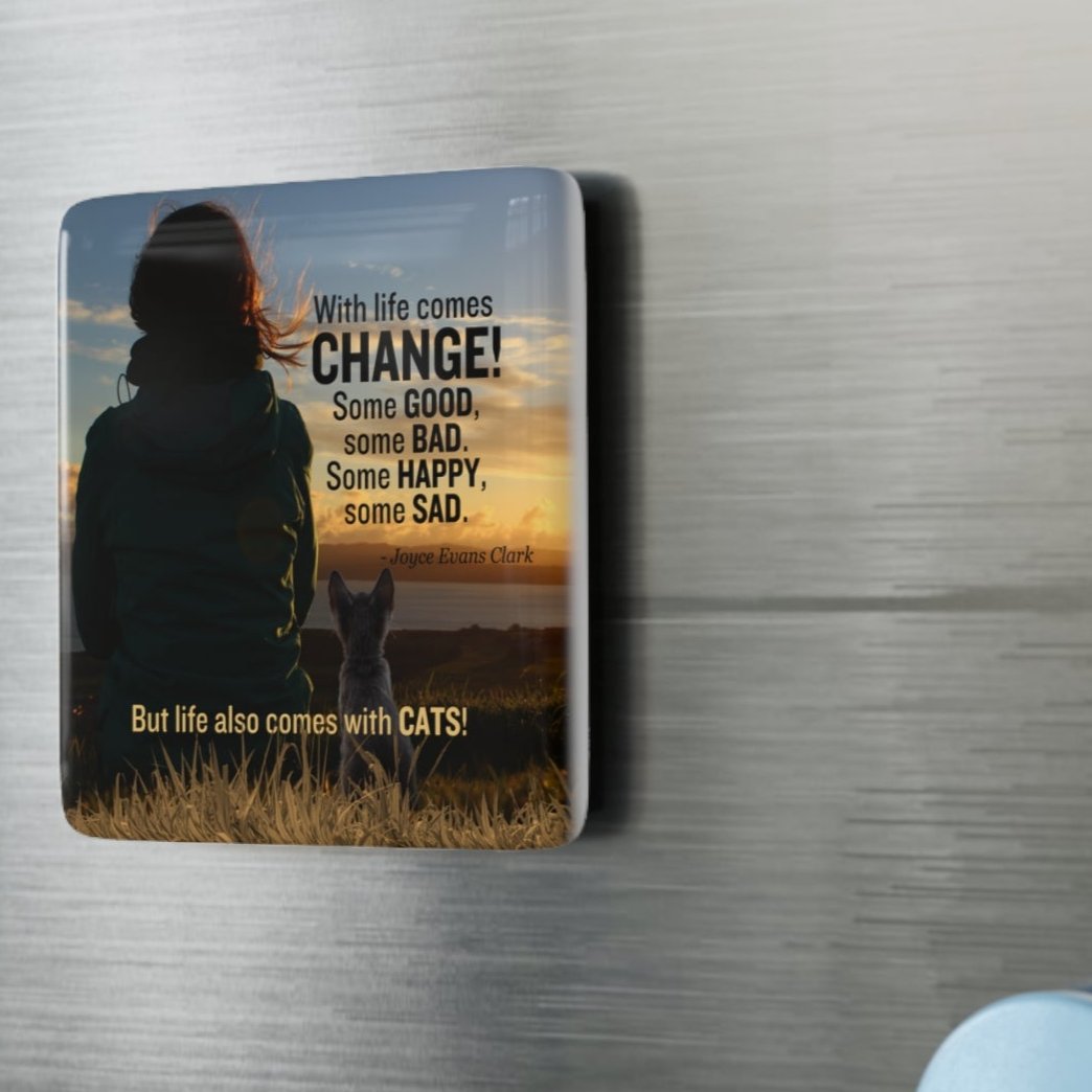 Photo depicting the ​Life Comes with Cats Porcelain Magnet, Square from EpiAl's Shop.