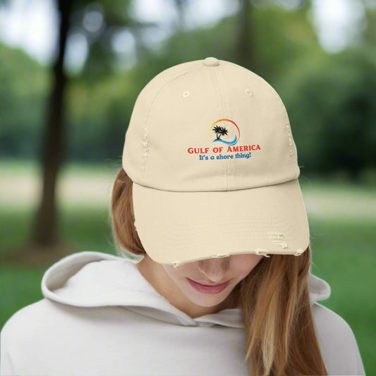 Unisex Distressed Cap - Gulf of America "It's a shore thing!" Beach Vibes