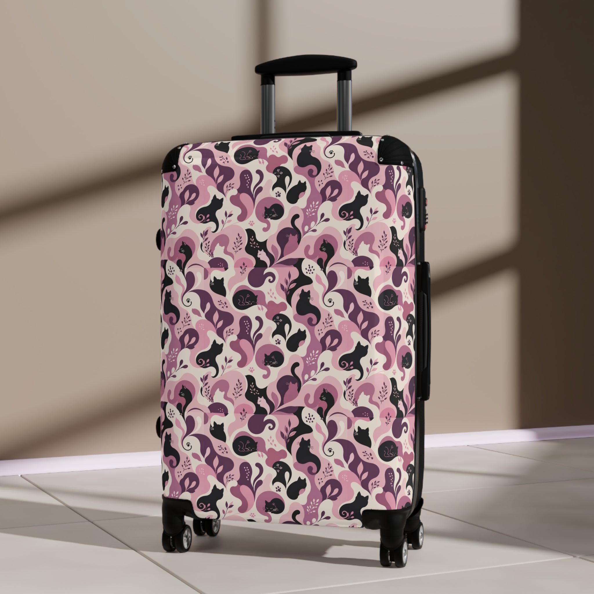Cat Lady Camo Hard-Shell Suitcase - Pink Abstract Cat Luggage for Women