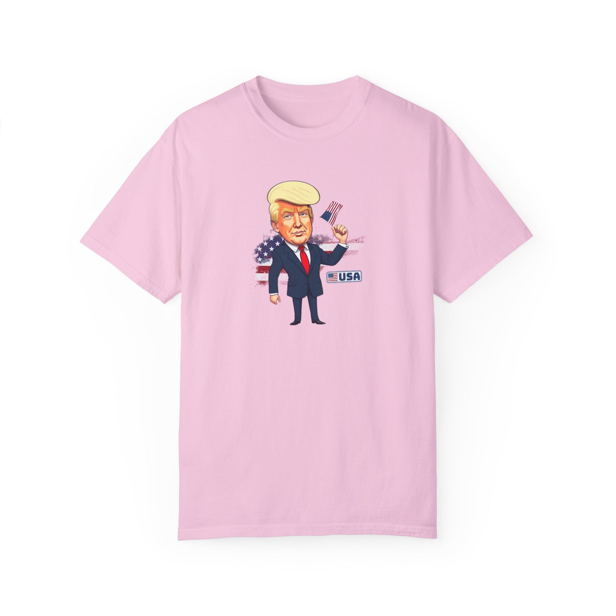 Patriotic Cartoon T-Shirt - Unisex Garment-Dyed Tee with Trump Design