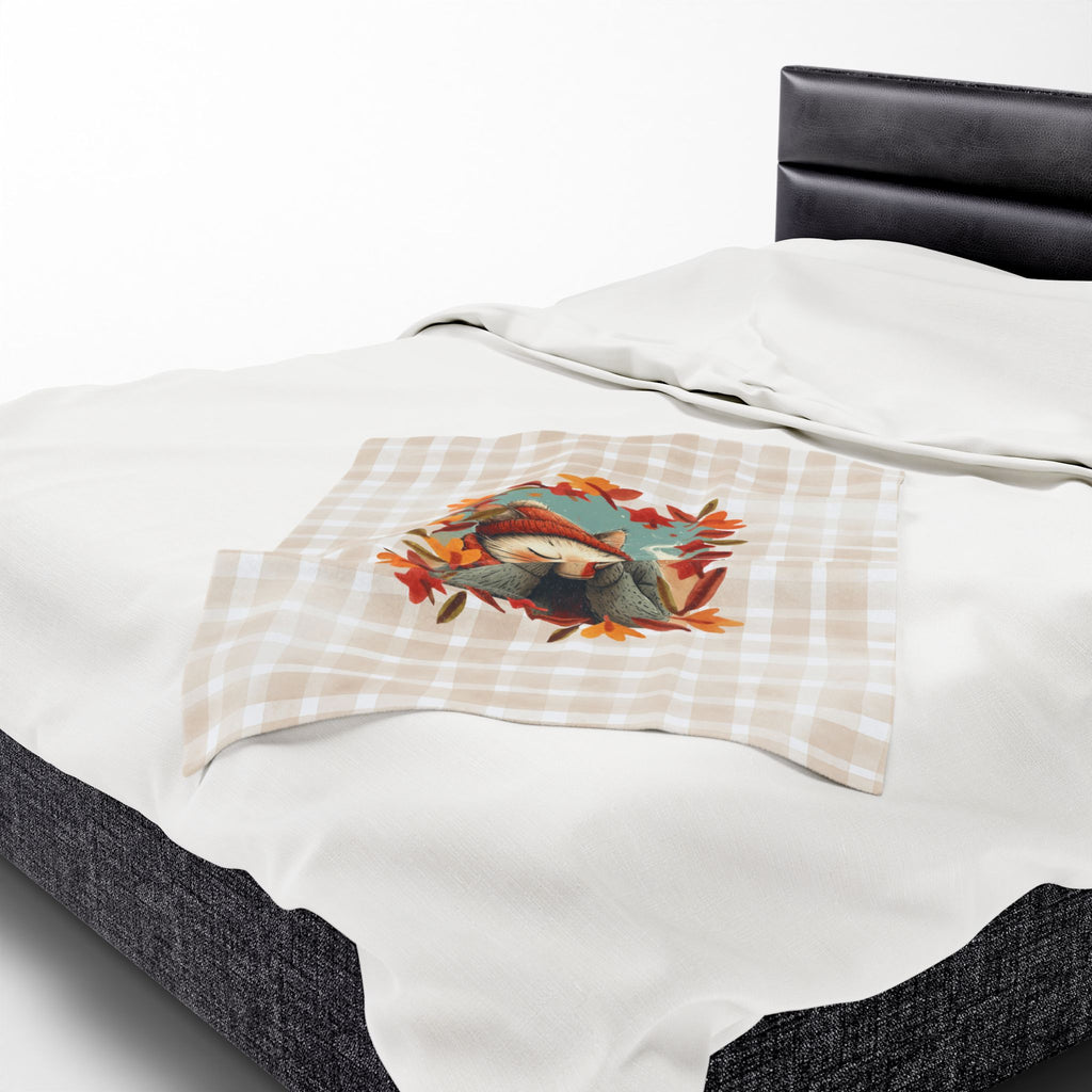 Hot Chocolate Cat Plush Blanket, Soft Throw for Fall