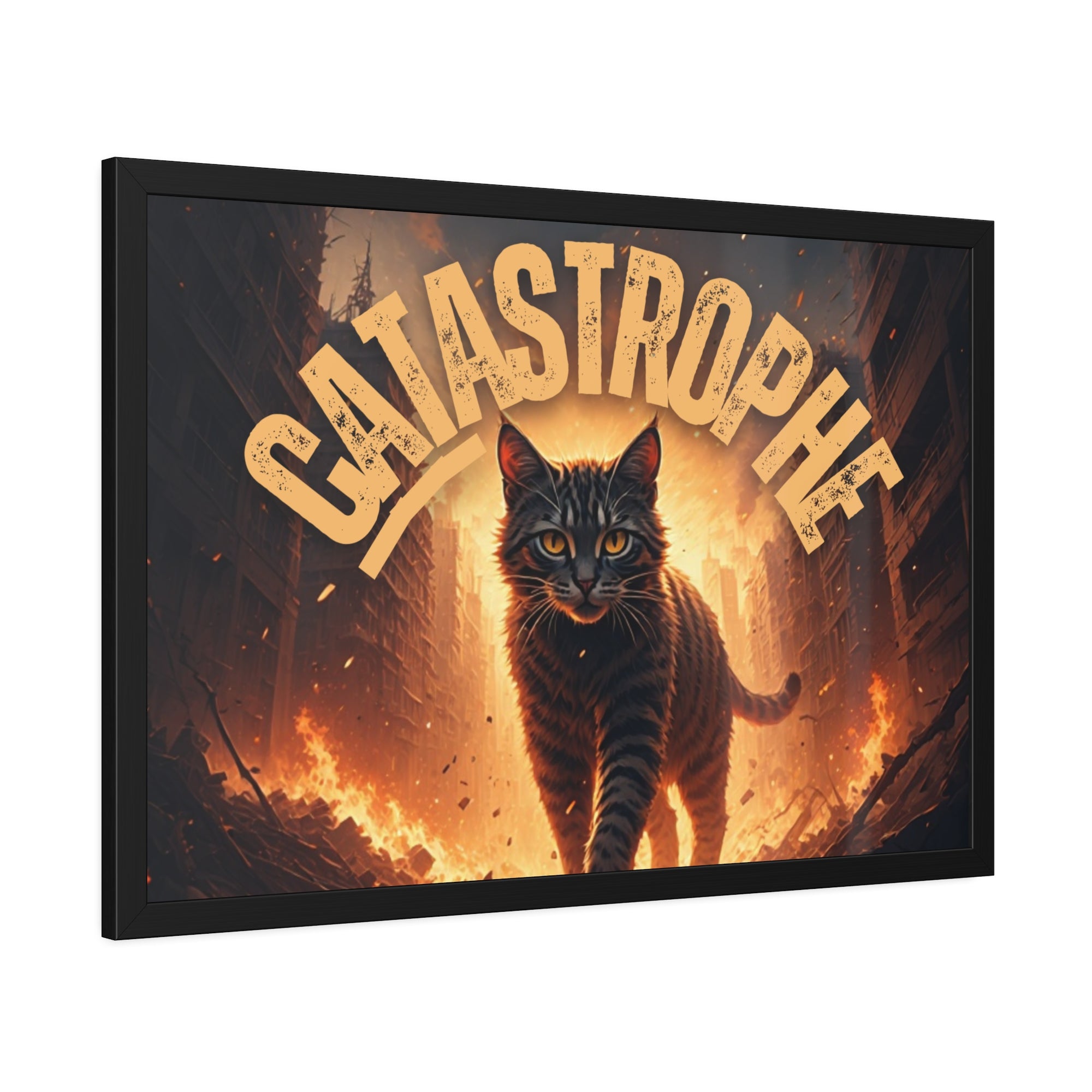 Framed Catastrophe Cat Poster Art, Quirky Cat Artwork