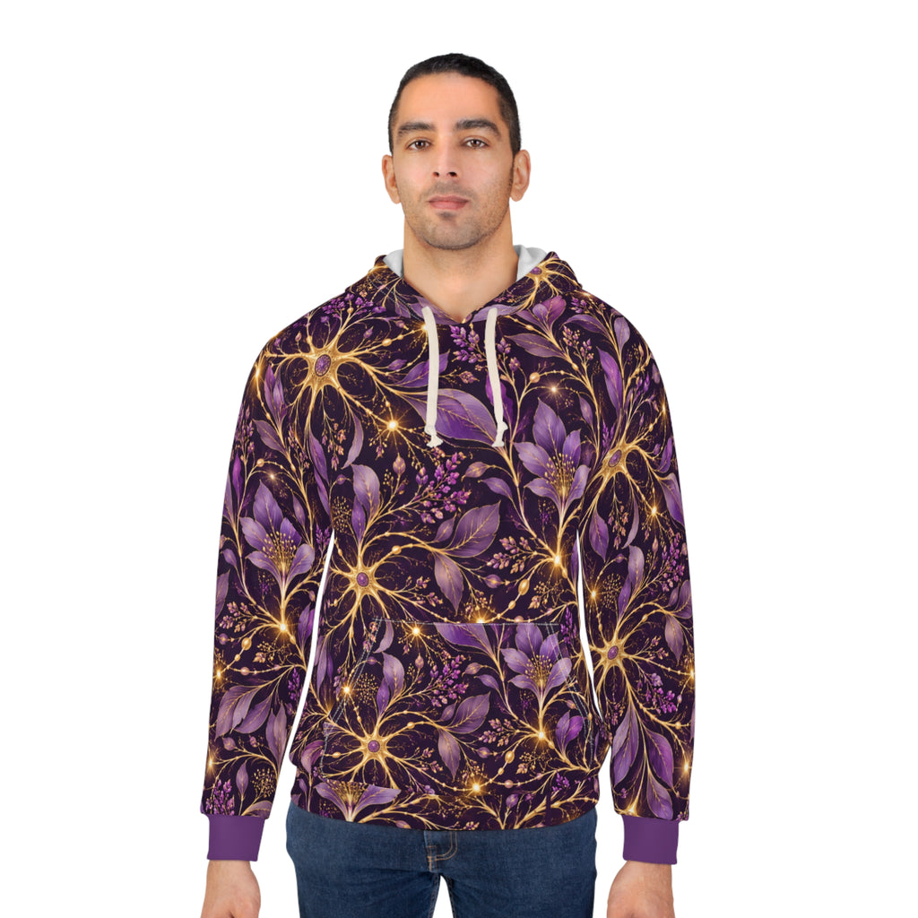 Beautifully Miswired Midnight Bloom All-Over Print Hoodie | Purple Neuron & Botanical Design