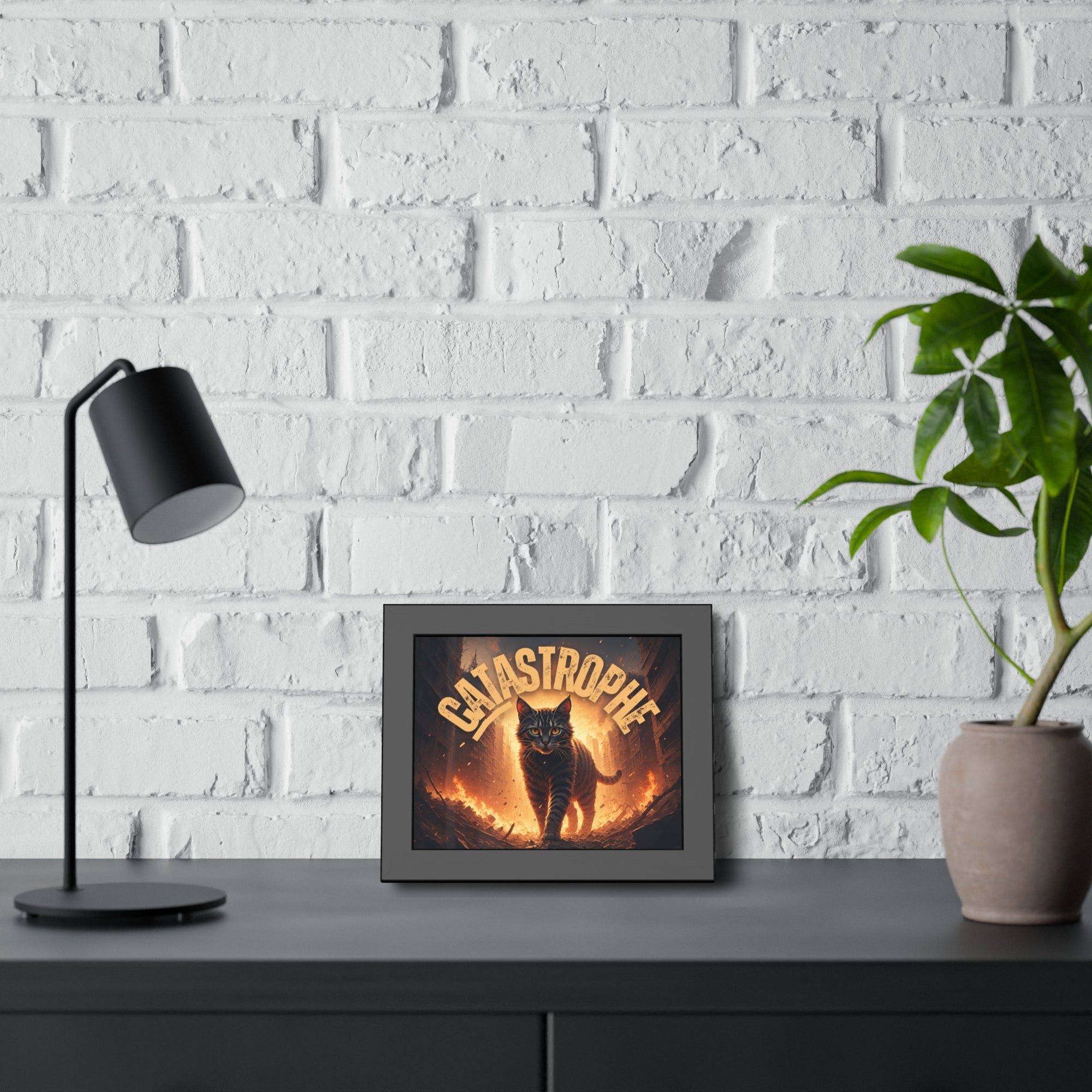 Framed Catastrophe Cat Poster Art, Quirky Cat Artwork
