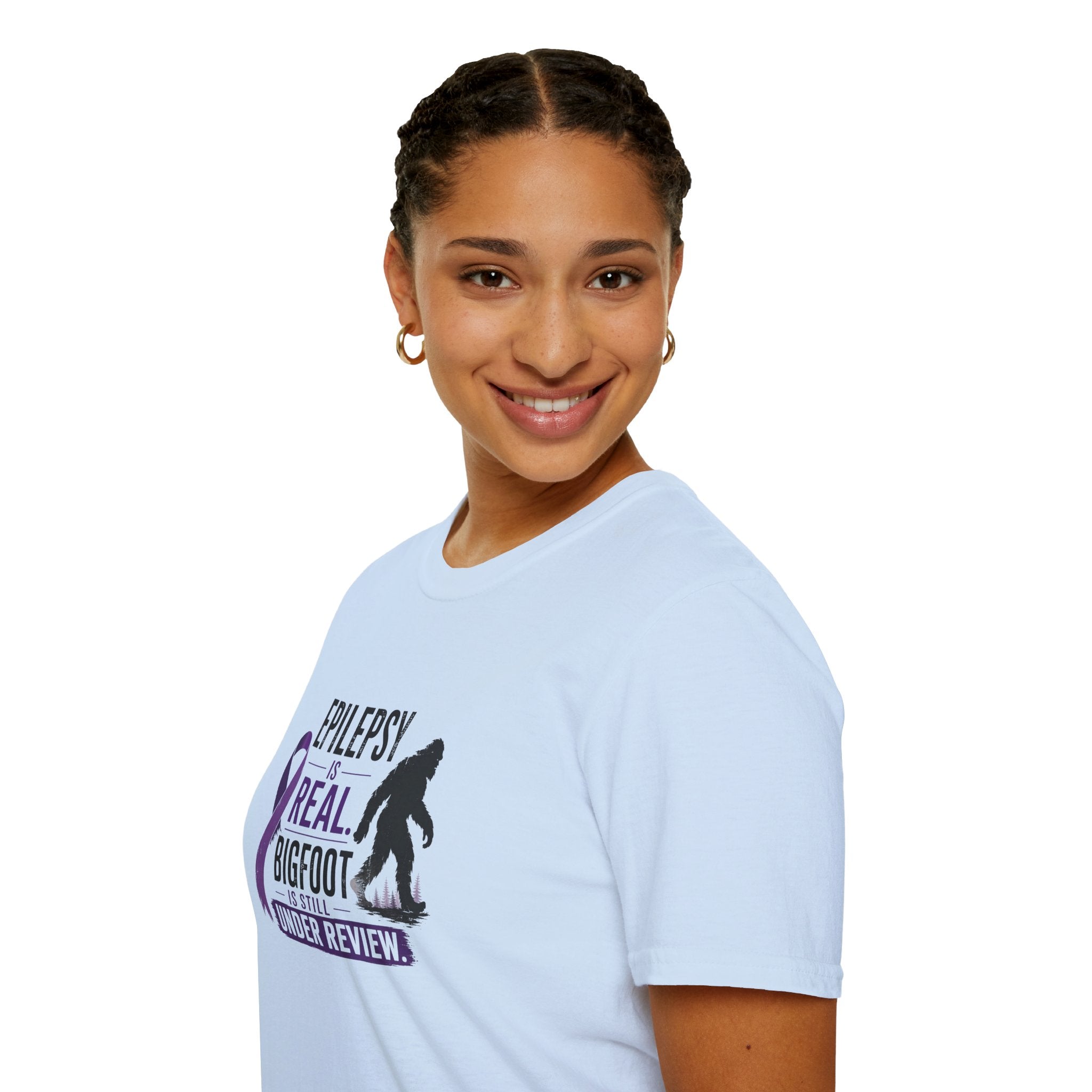 Epilepsy Awareness T-Shirt — "Epilepsy is Real" Purple Ribbon Bigfoot Design
