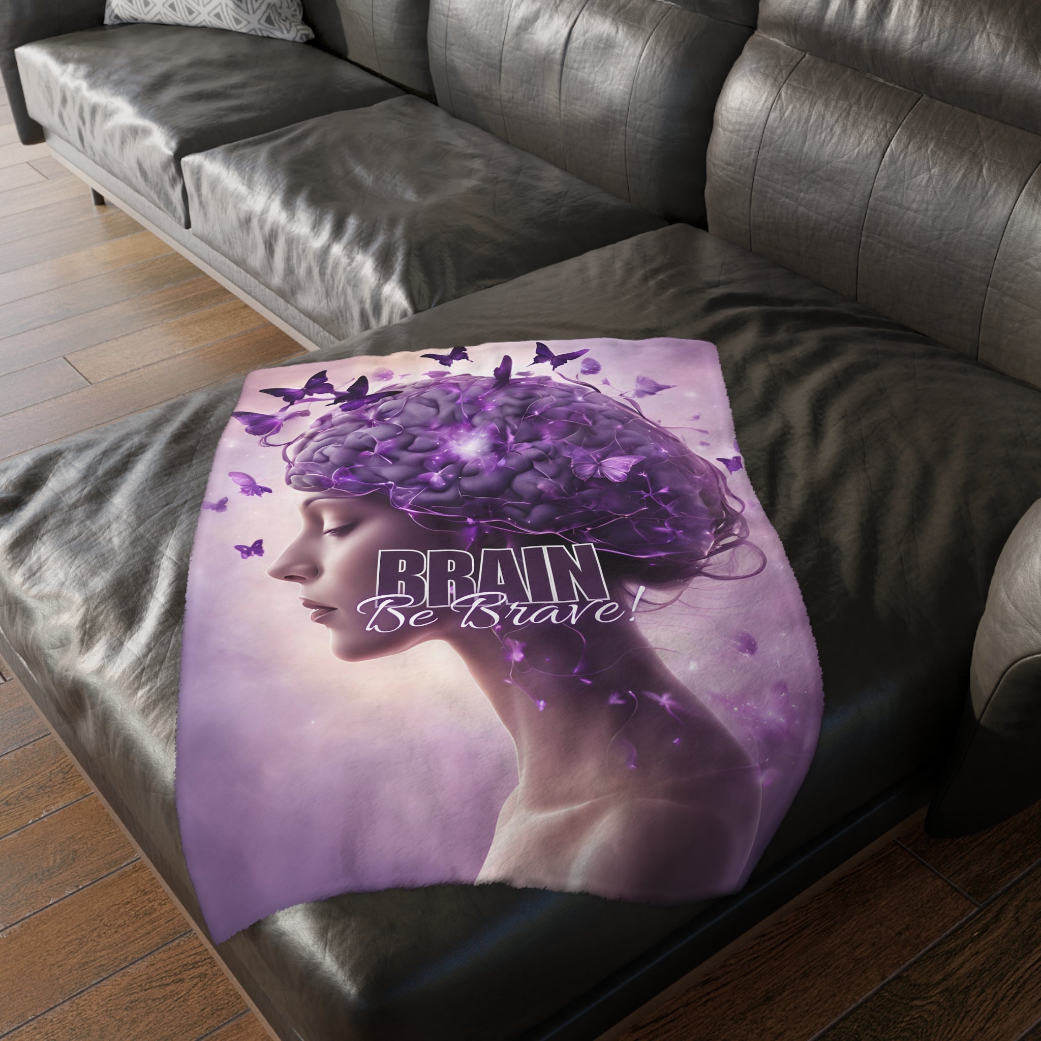 Photo depicting the ​Brain Be Brave Velveteen Microfiber Blanket (Two-sided print) from EpiAl's Shop.