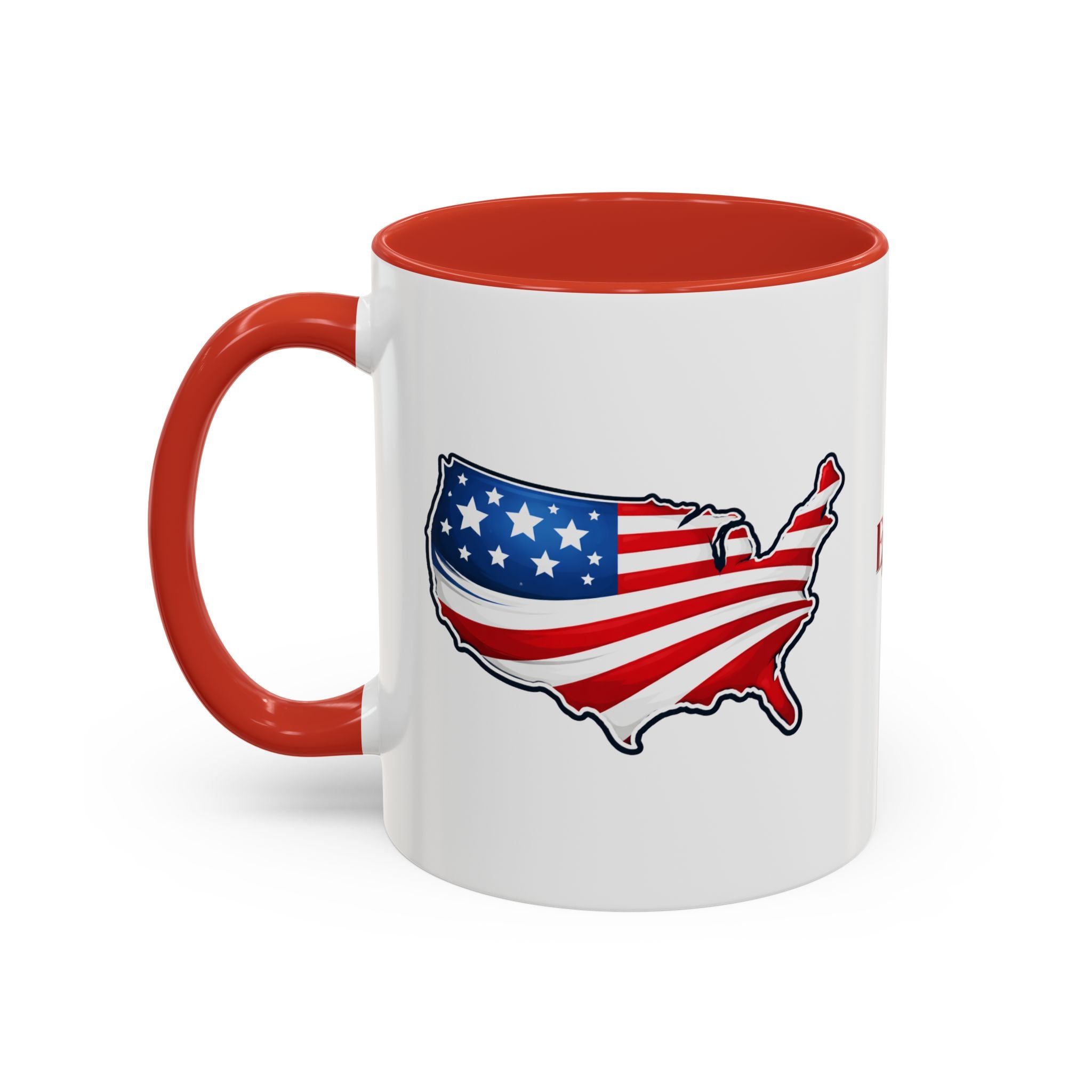 USA Map Patriotic Coffee Mug | Red Handle & Interior
