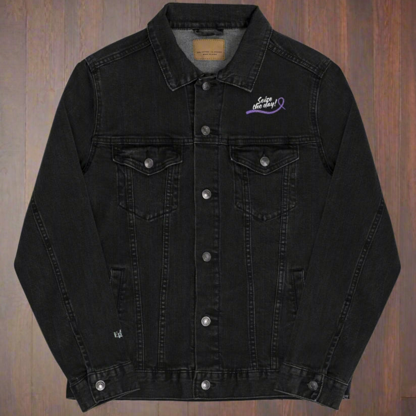 Seize the Day Denim Jacket with Embroidered Purple Ribbon