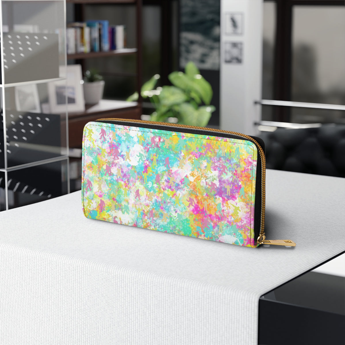 Hidden Bigfoot Watercolor Zip-Around Wallet | Colorful Sasquatch Print