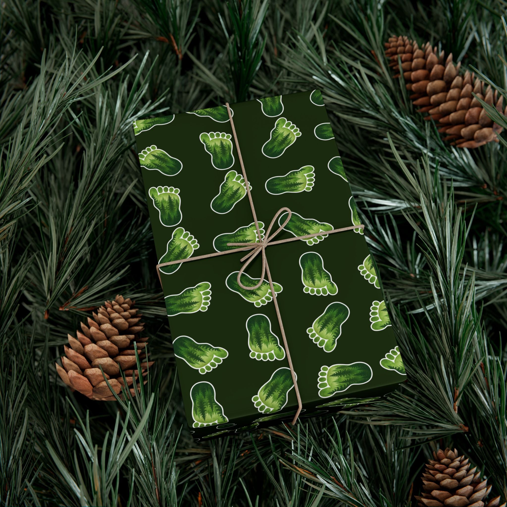 Bigfoot Footprint Wrapping Paper | Sasquatch Forest Gift Wrap | Cryptid All-Occasion Paper
