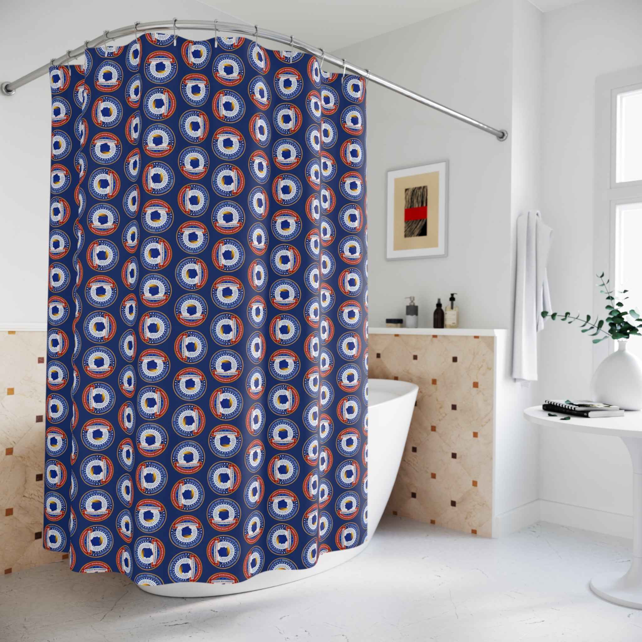 Executive Office of Shower Operations Curtain – Patriotic Faux Seal Shower Curtainn