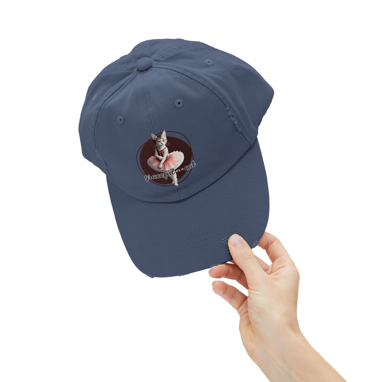 Unisex Distressed Cap - 'Graceful as a Cat' Fun Cat Lover Hat