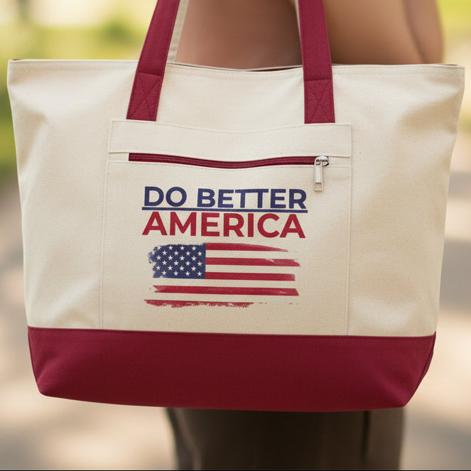Do Better America Canvas Tote Bag – Patriotic Heavyweight Zipper Tote