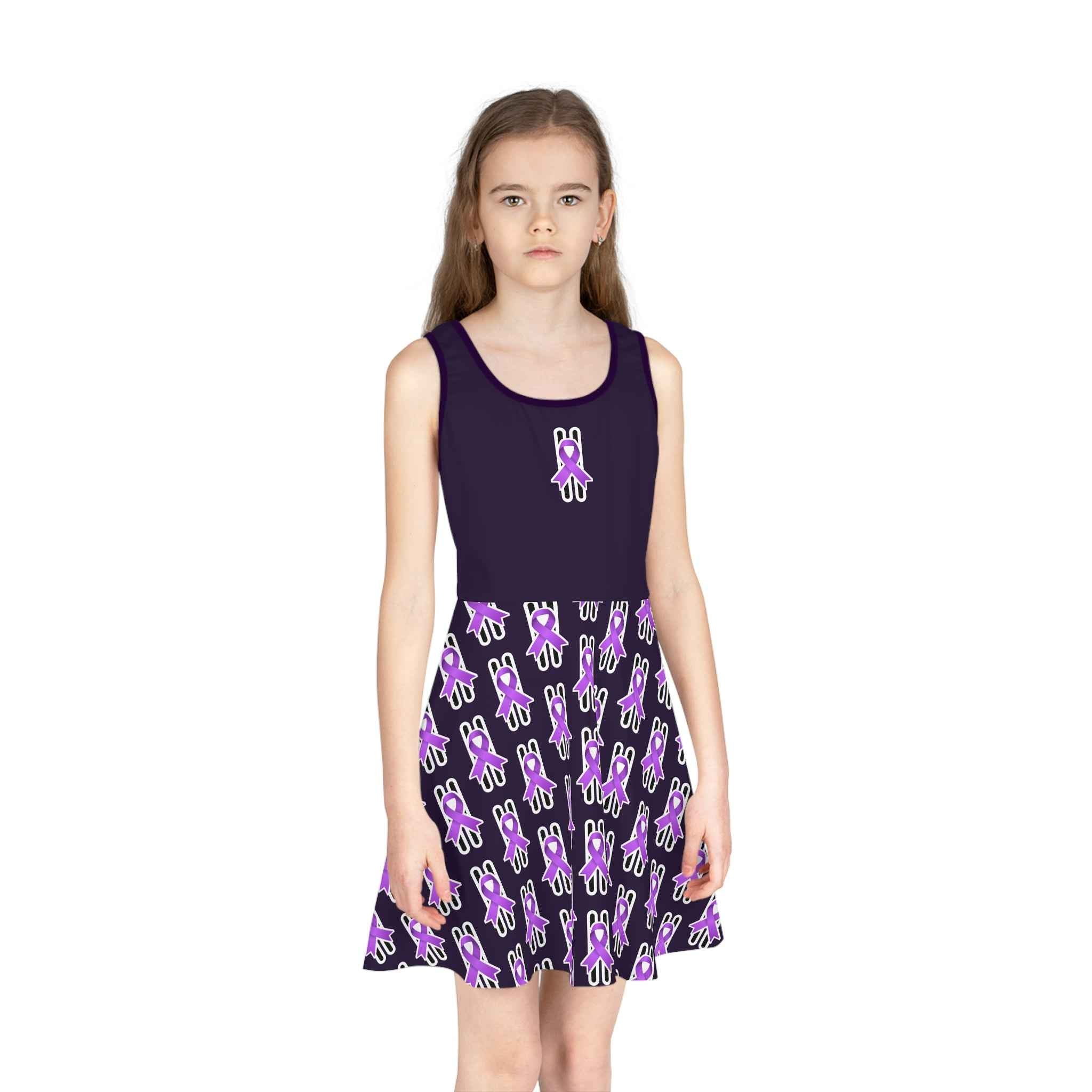 Pause for Epilepsy Awareness Girls Dress – Purple Ribbon Sleeveless Twirl Dress