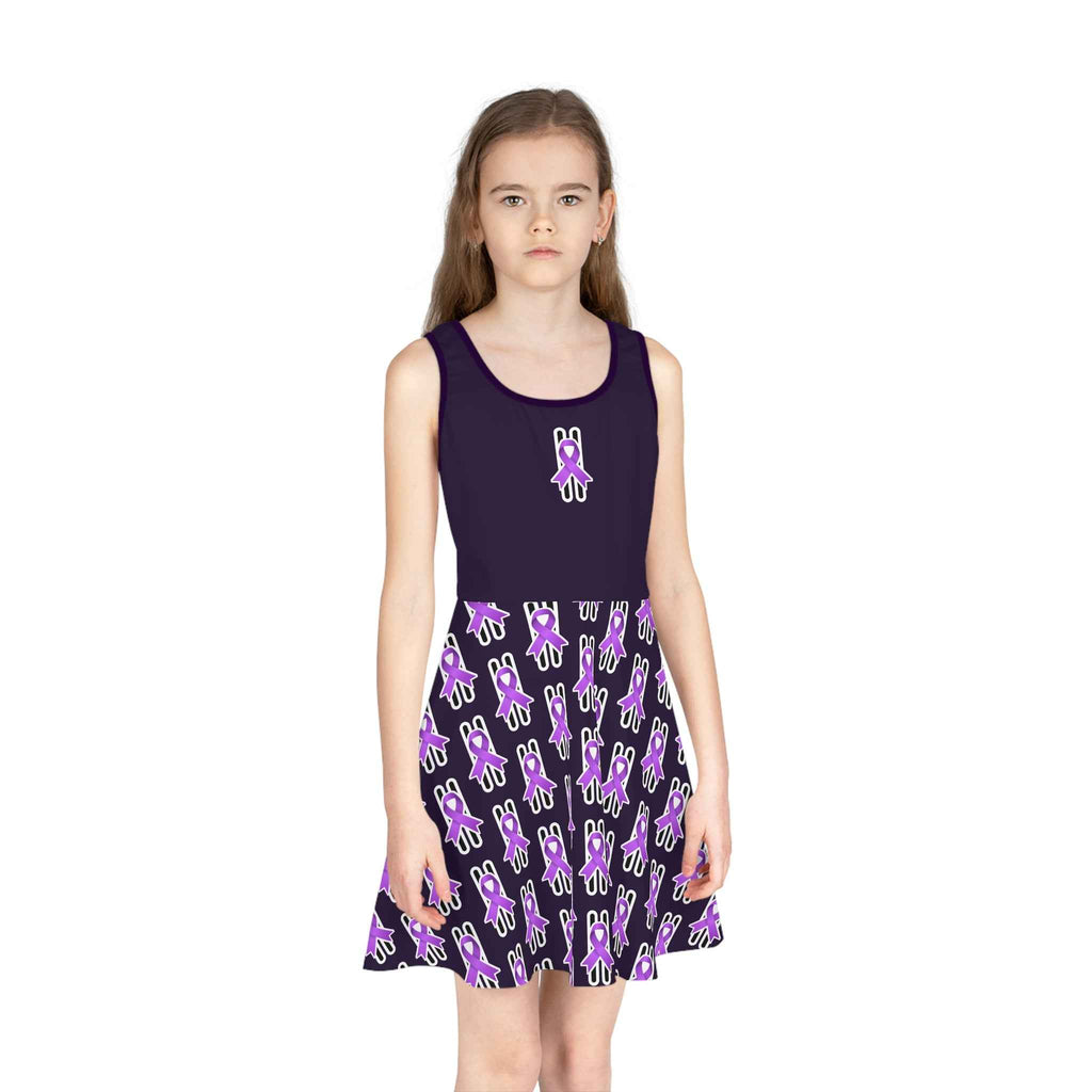 Pause for Epilepsy Awareness Girls Dress – Purple Ribbon Sleeveless Twirl Dress
