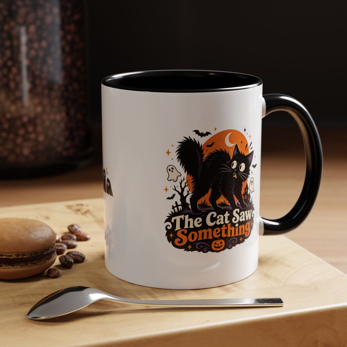 The Cat Saw Something Halloween Black Cat Accent Mug