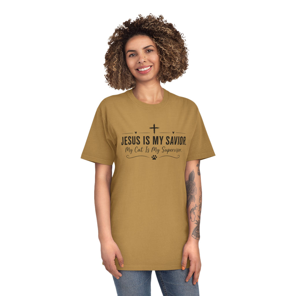 Jesus Is My Savior. My Cat Is My Supervisor. Vintage- Style T-Shirt