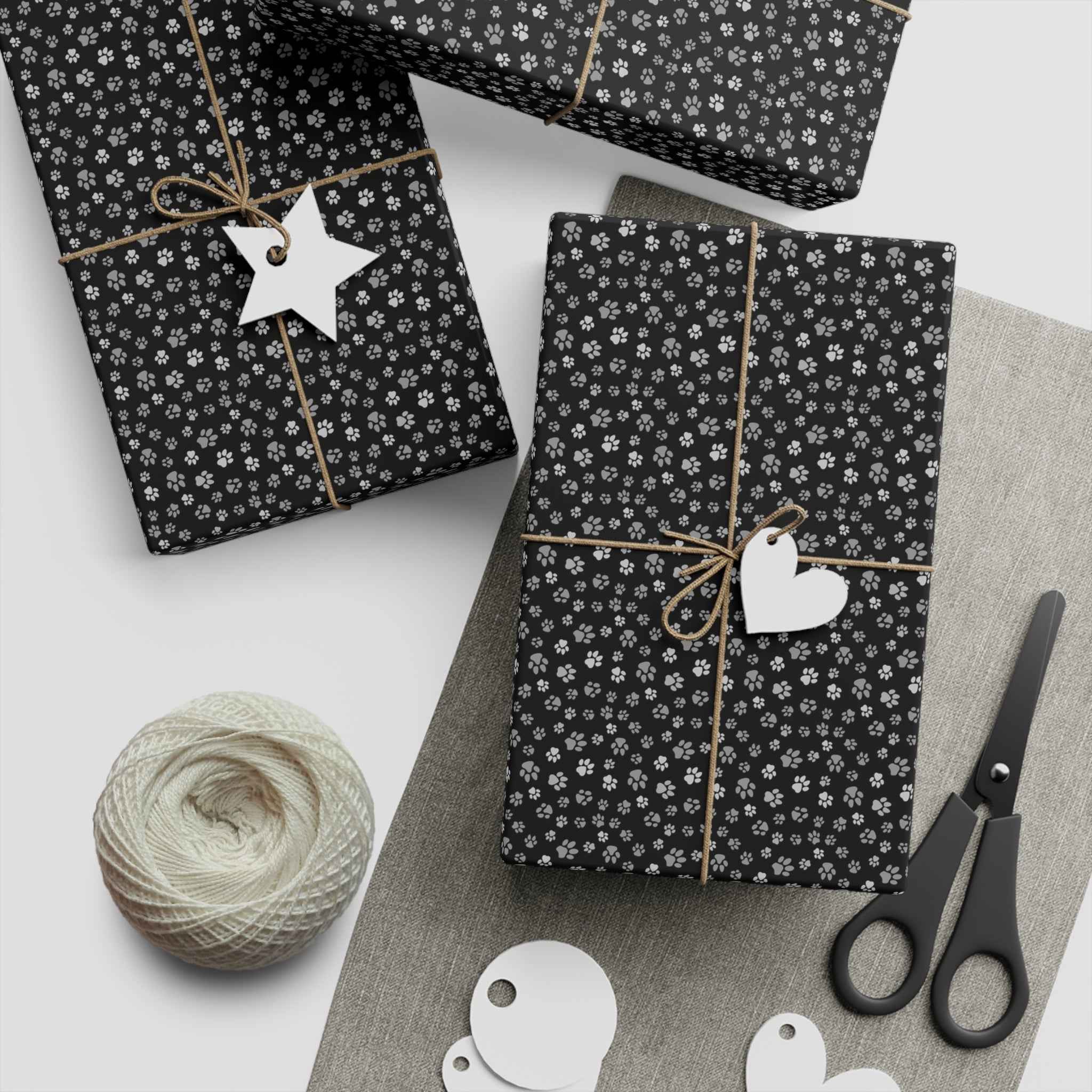 Black Paws Gift Wrapping Paper Sheets, 1pc