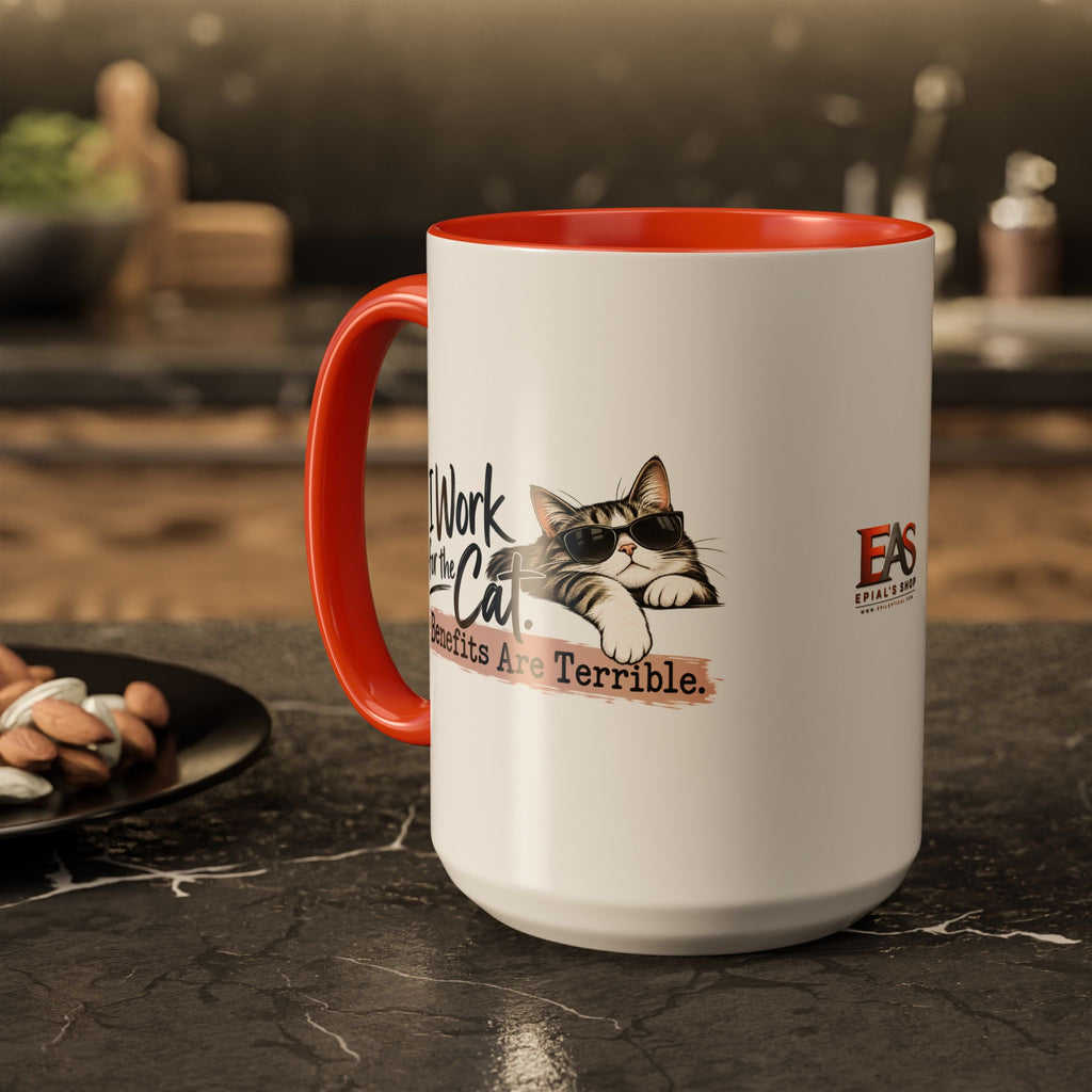 I Work for the Cat Coffee Mug | Funny Cat Lover Ceramic Mug (11oz/15oz)