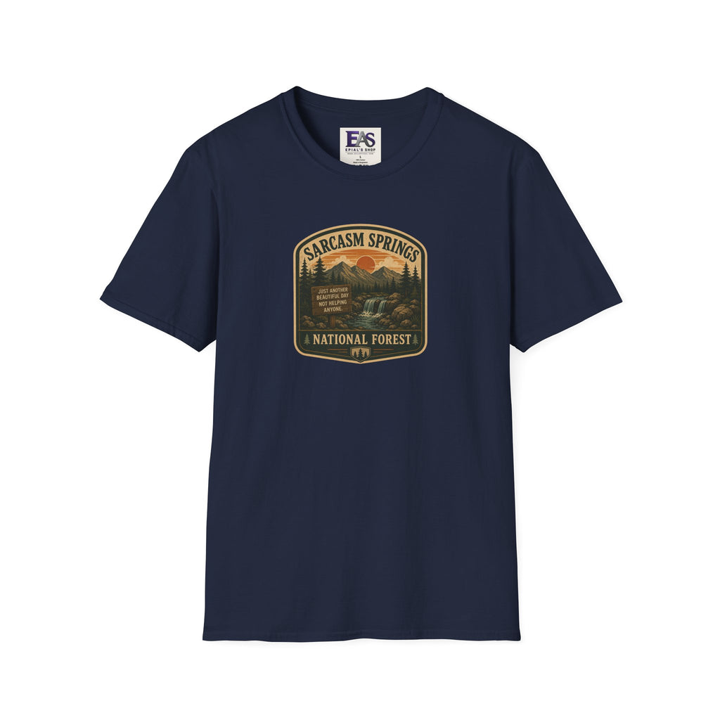 Sarcasm Springs National Forest Unisex T-Shirt | Funny Retro Outdoors Graphic Tee