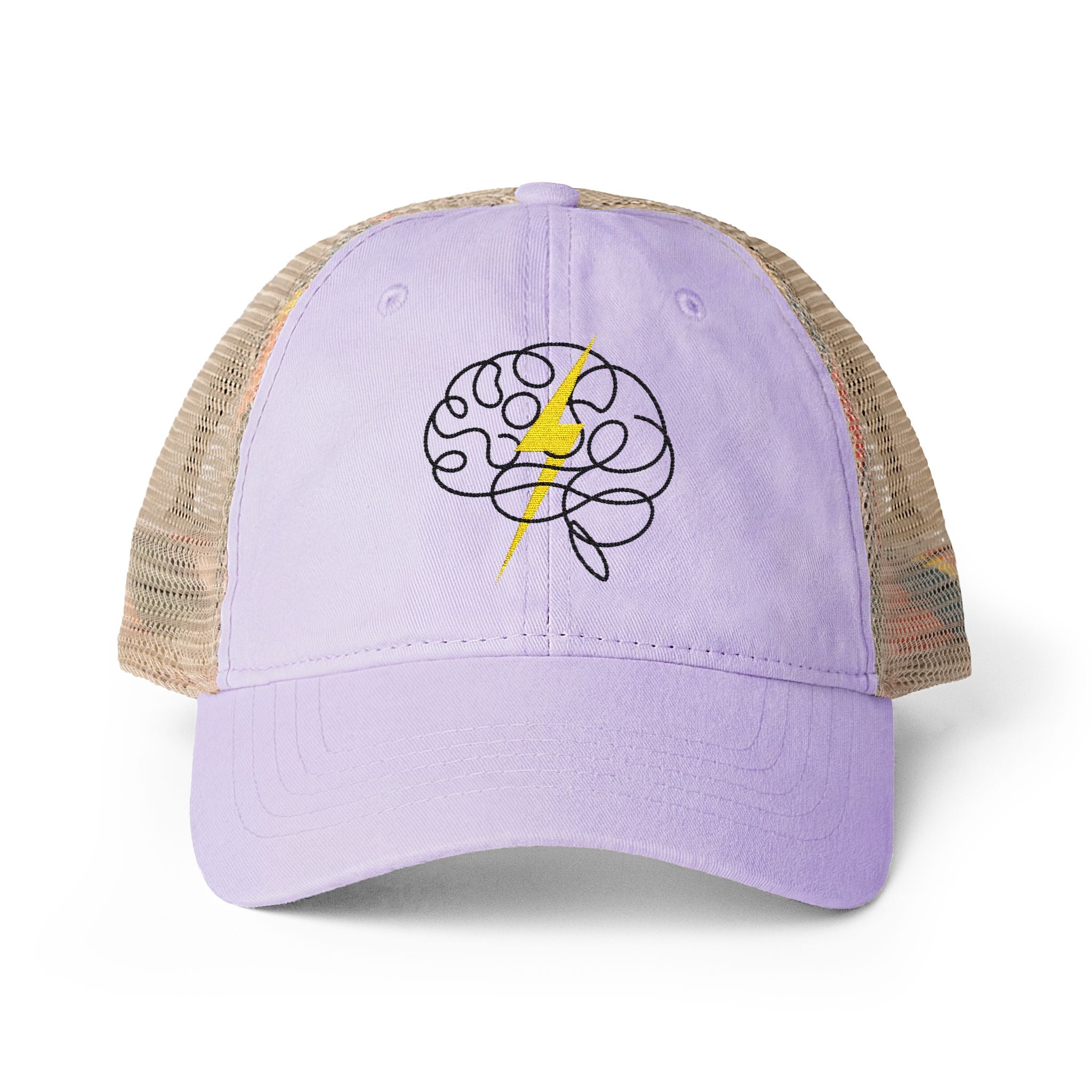 Epilepsy Awareness Washed Mesh Ponytail Cap | Purple Brain Lightning Hat