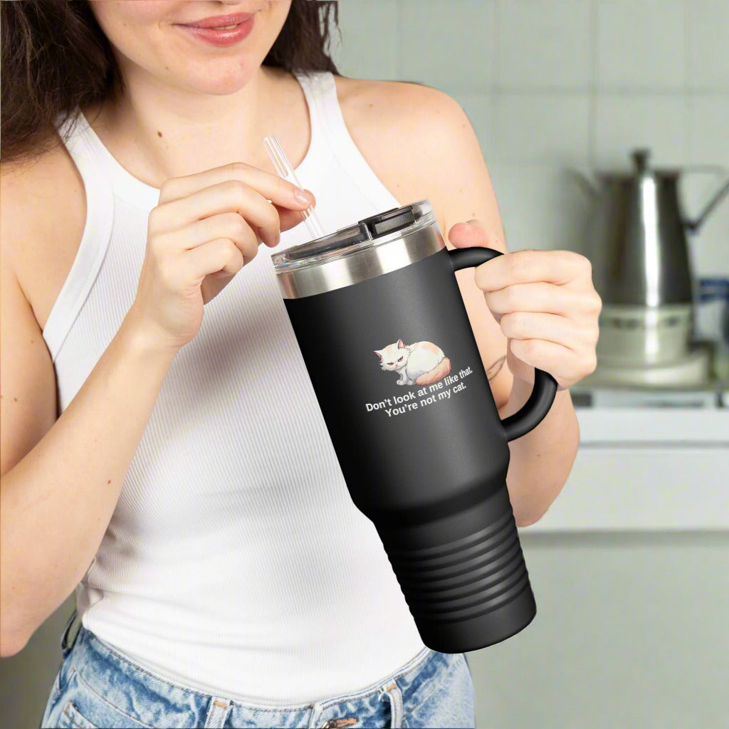 Funny Insulated Travel Mug - 40oz Cat Humor Printify