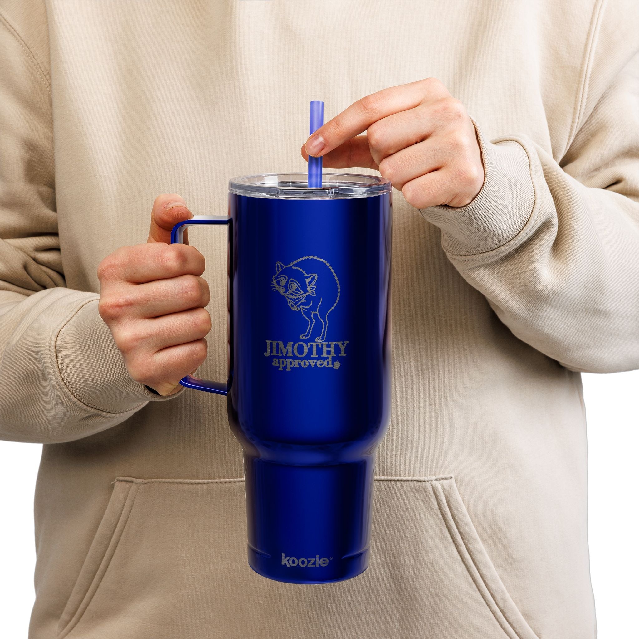 Jimothy Approved 40 oz Engraved Insulated Tumbler with Handle and Straw