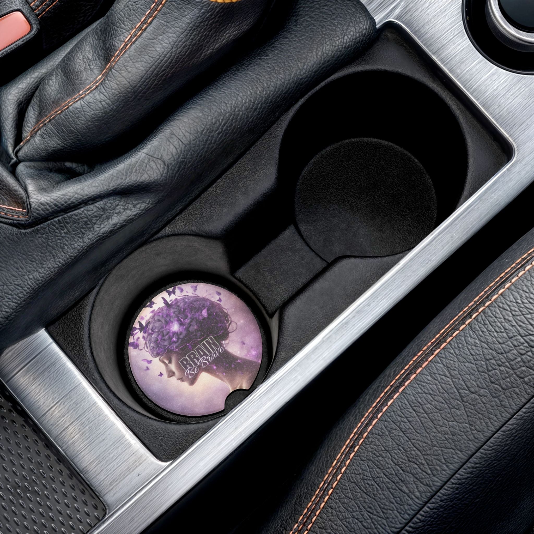 Photo depicting the ​Beautiful Brain Be Brave Soapstone Car Coaster from EpiAl's Shop.