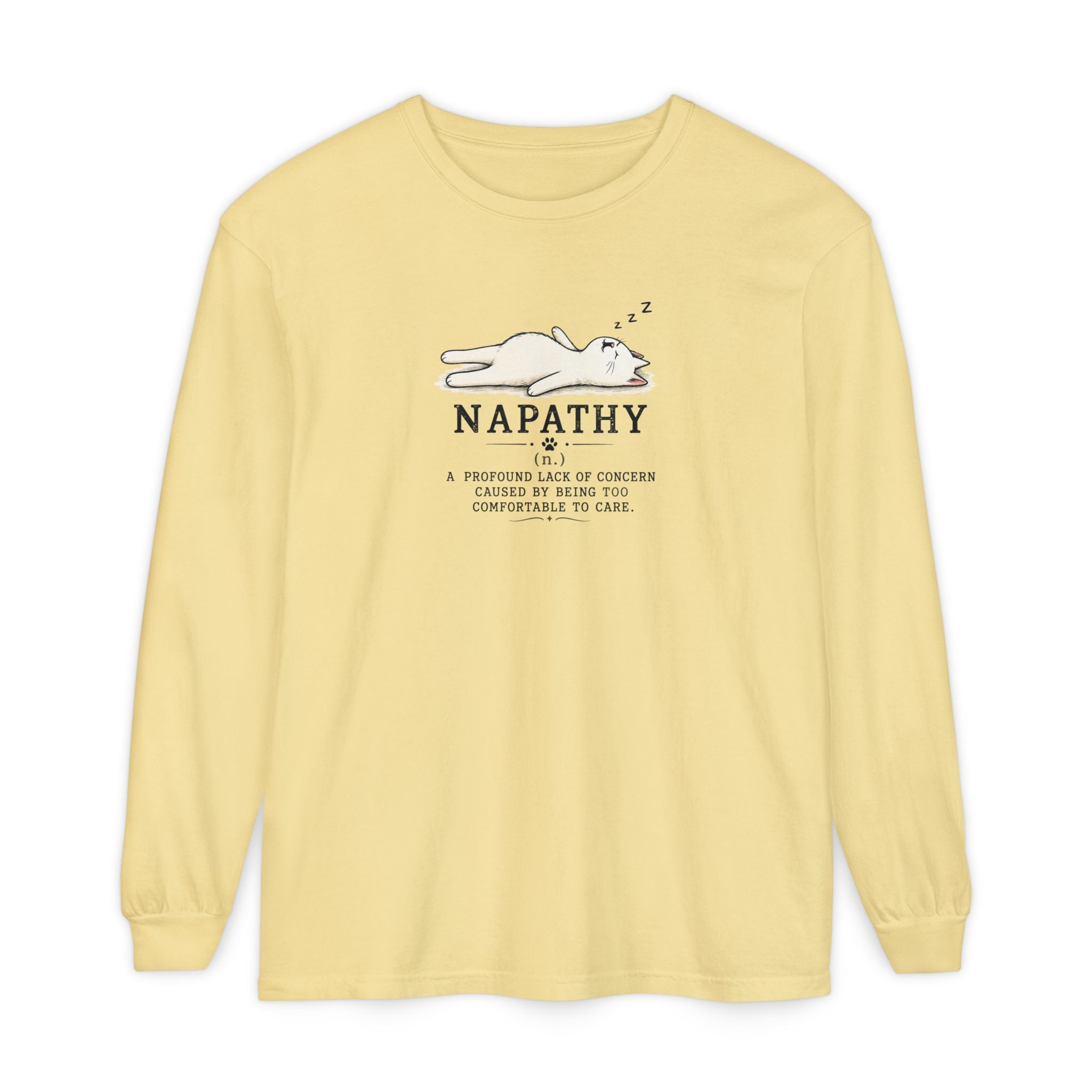 Napathy Cat Long Sleeve Shirt | Funny Sleepy Cat Graphic Tee