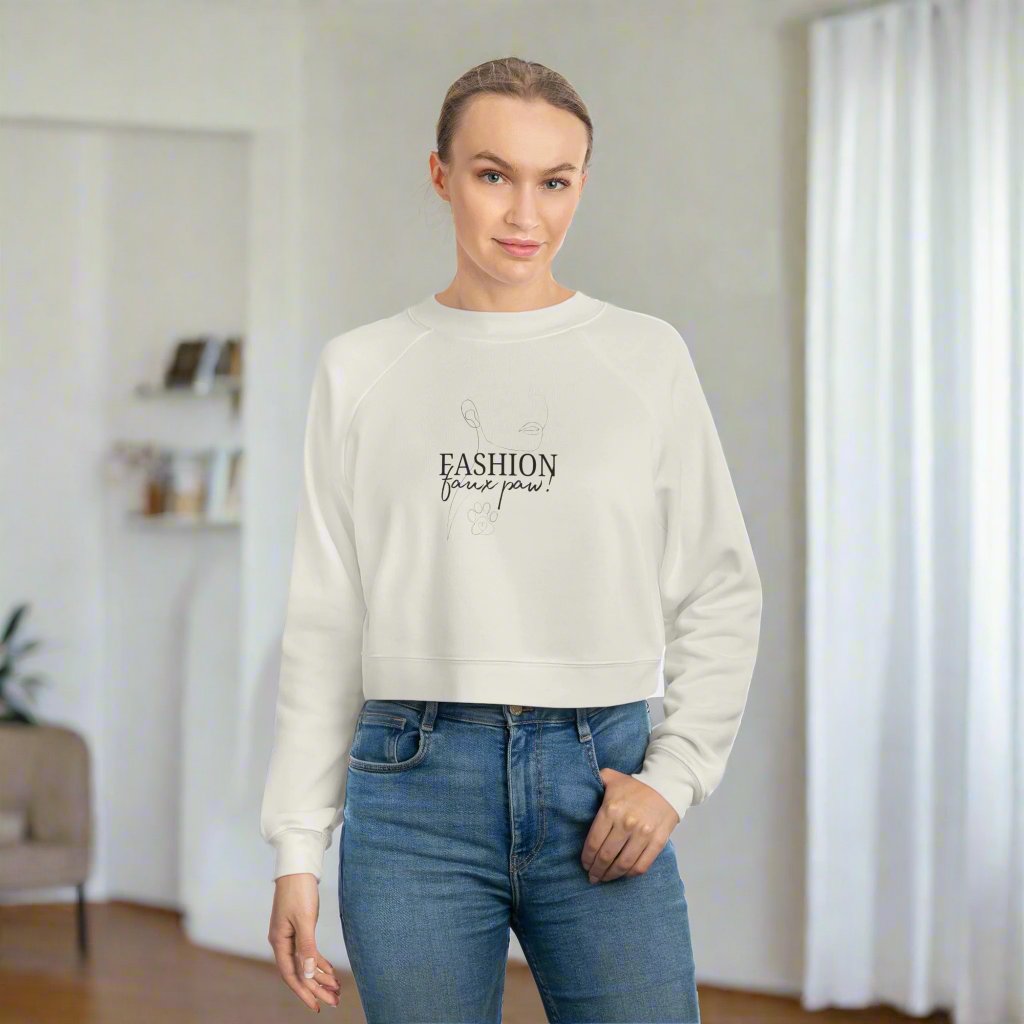 Photo depicting the ​Fashion Faux Paw Women's Cropped Fleece Pullover from EpiAl's Shop.