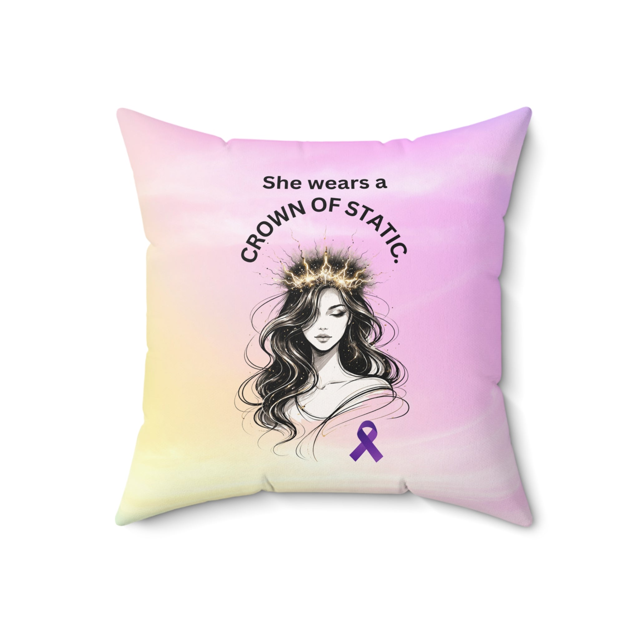 She Wears a Crown of Static – Epilepsy Awareness Throw Pillow
