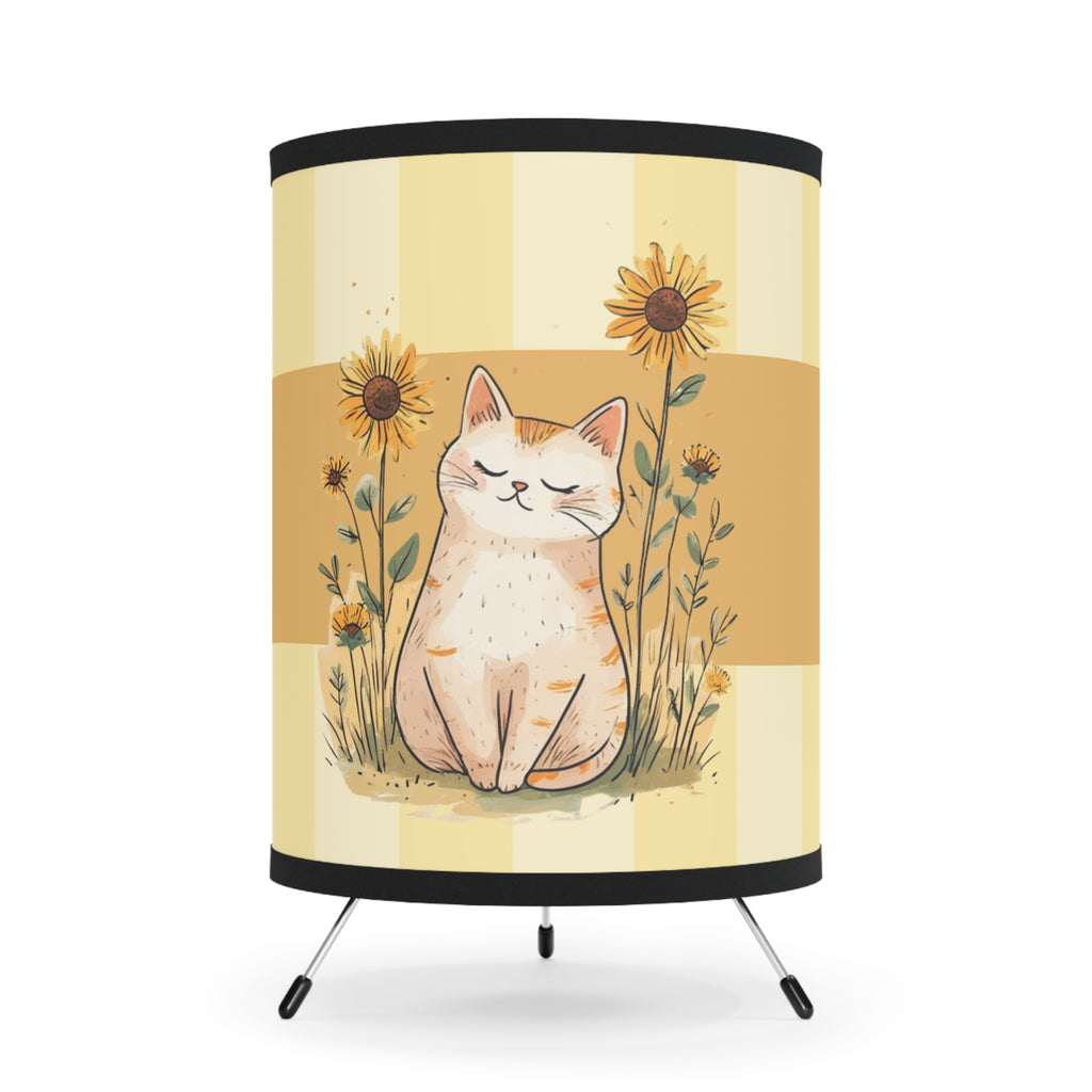 Sunflower Kitty Tripod Lamp, Unique Gift for Cat Lovers