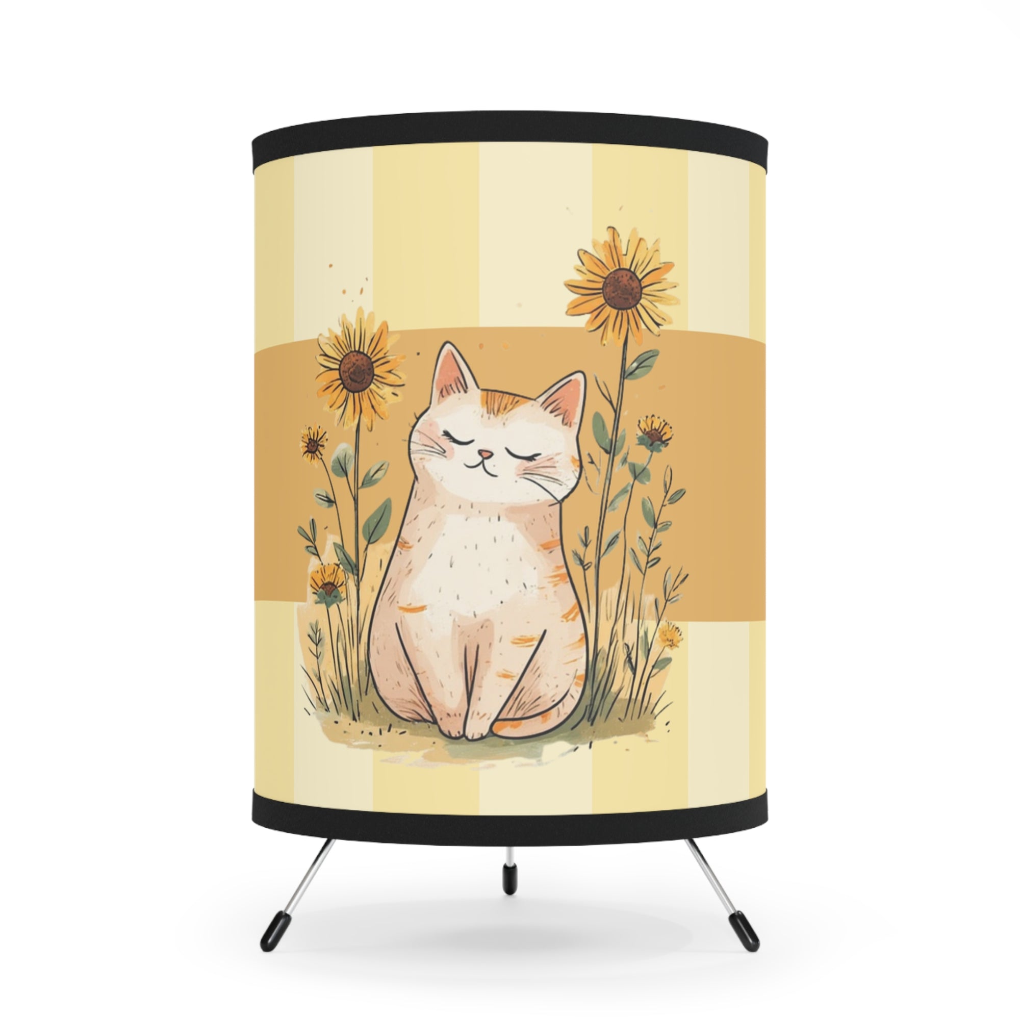 Sunflower Kitty Tripod Lamp, Unique Gift for Cat Lovers