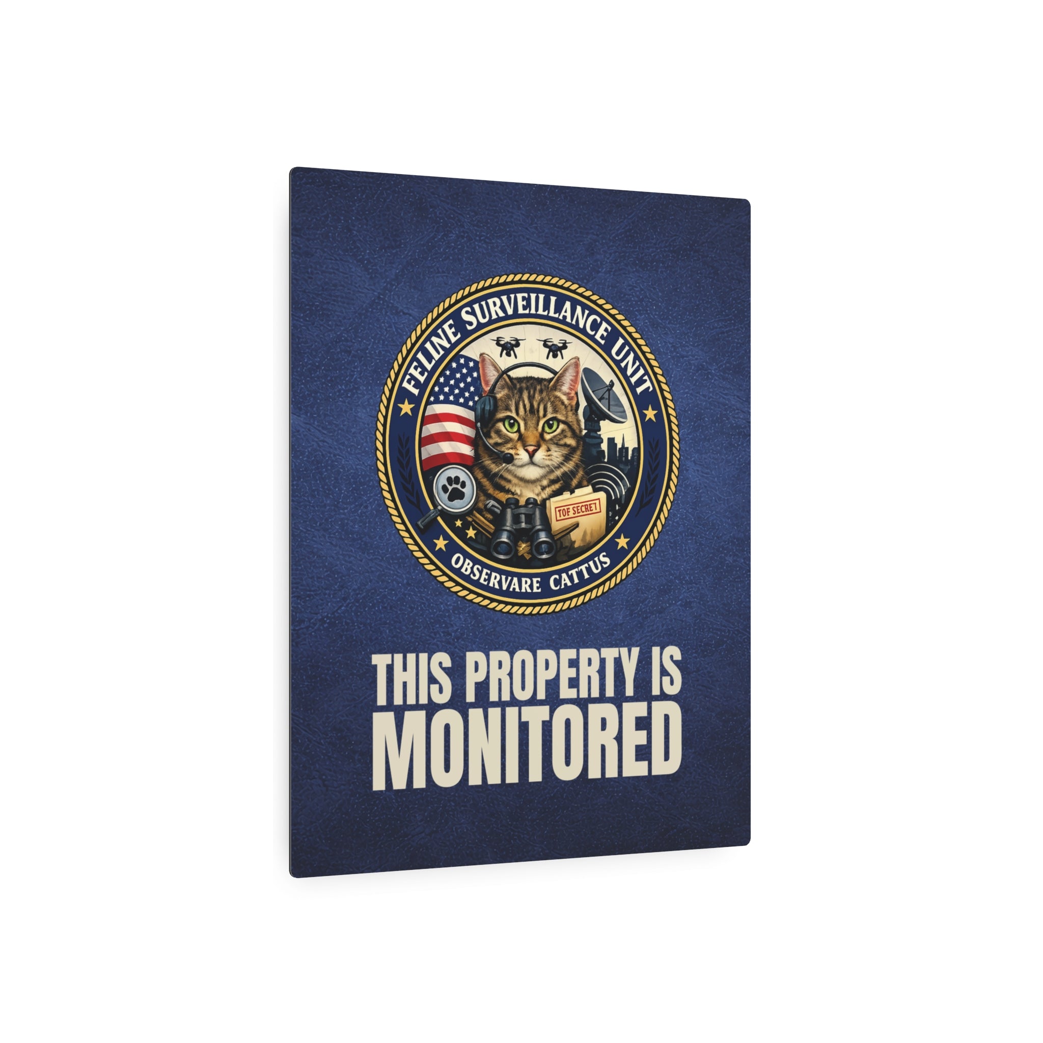 Feline Surveillance Unit Metal Sign | This Property Is Monitored