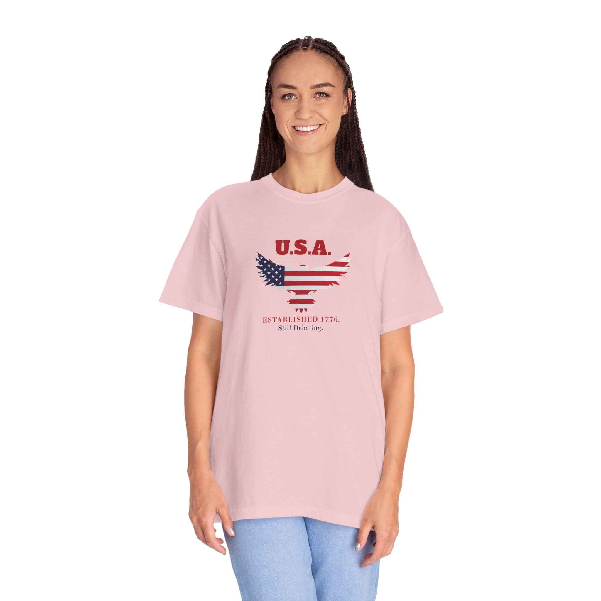 U.S.A. Still Debating Tee – Patriotic Humor Heavyweight Shirt