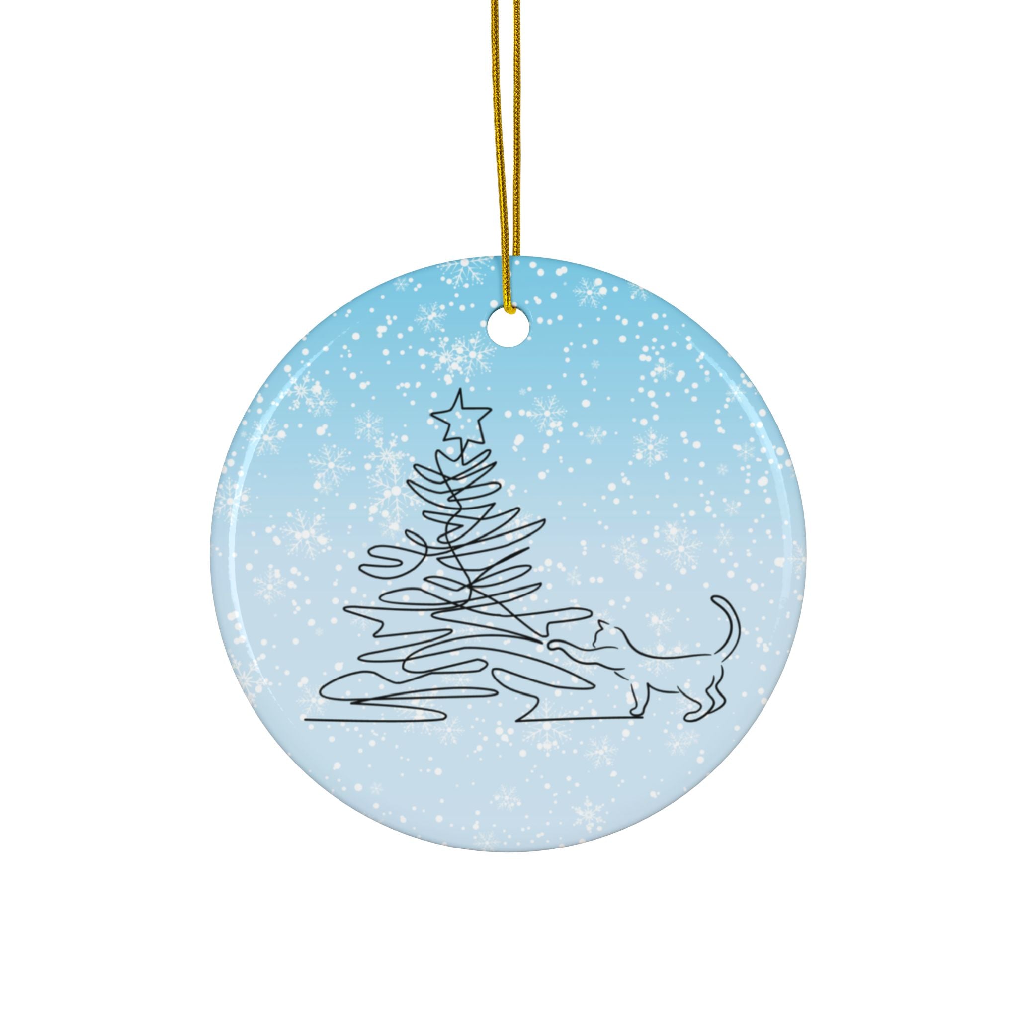 Photo depicting the ​Sketchy Christmas Kitty Ceramic Ornaments, 2-Side Print from EpiAl's Shop.
